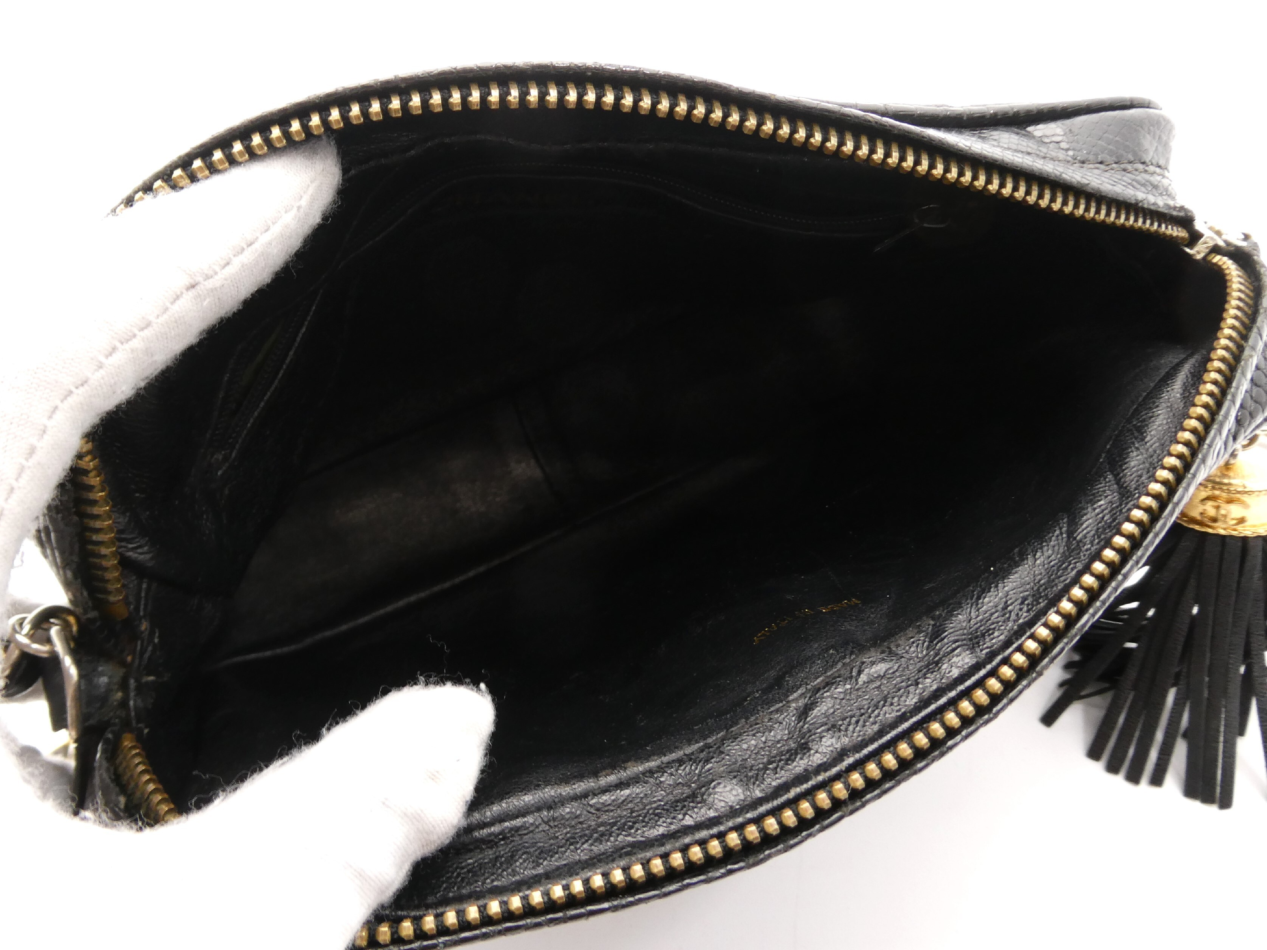 Matelassé Lizard Coco Mark Fringe Chain Shoulder Bag — view 7