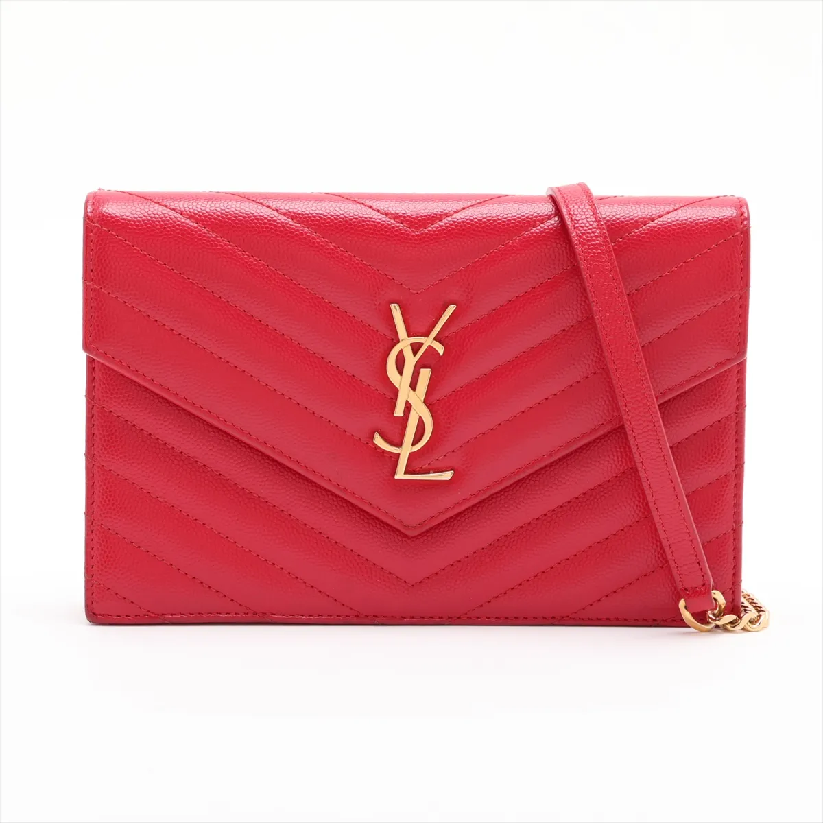 Cassandra Leather Chain Wallet, Red, 393953
