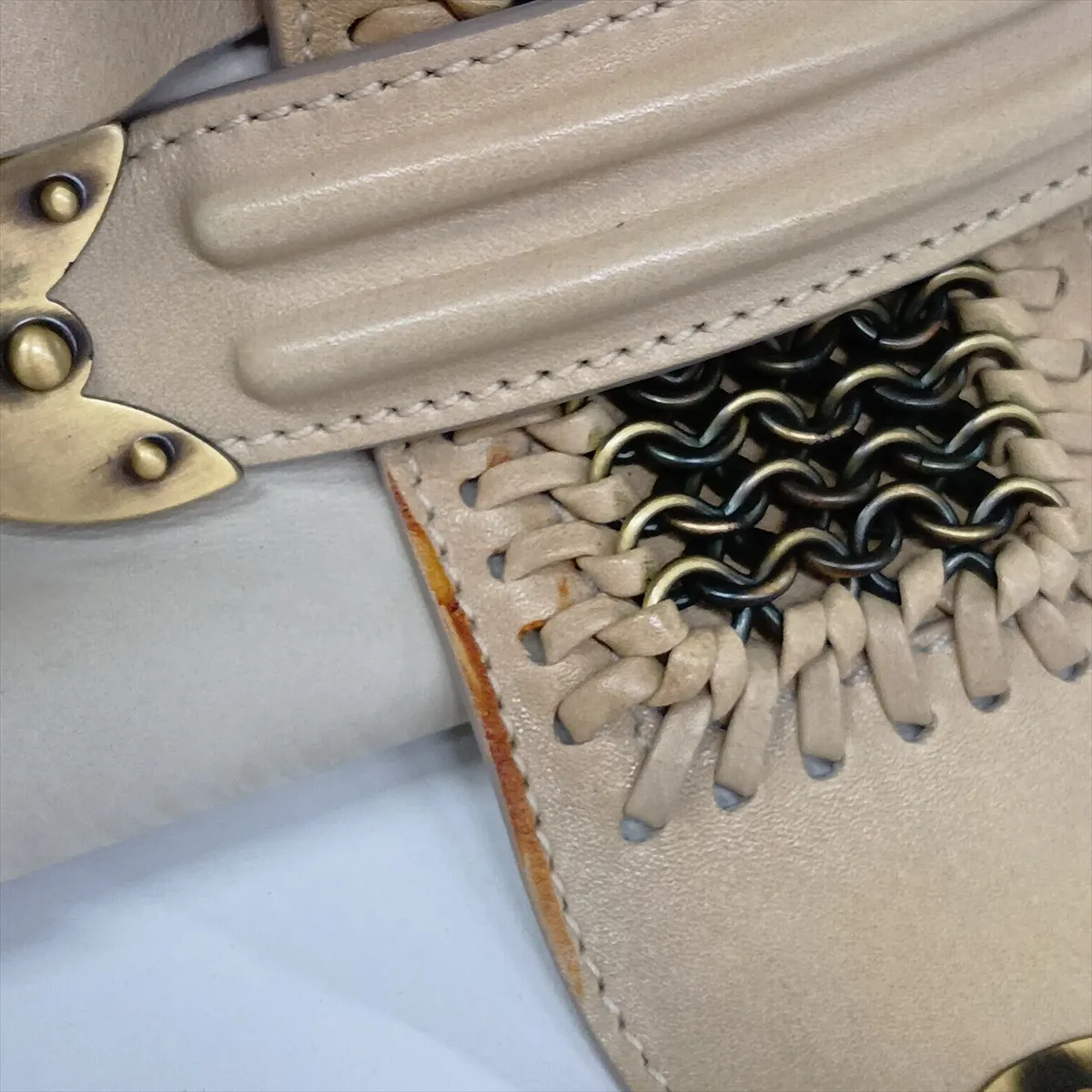 Jeanne Leather Chain Shoulder Bag, Beige — view 15