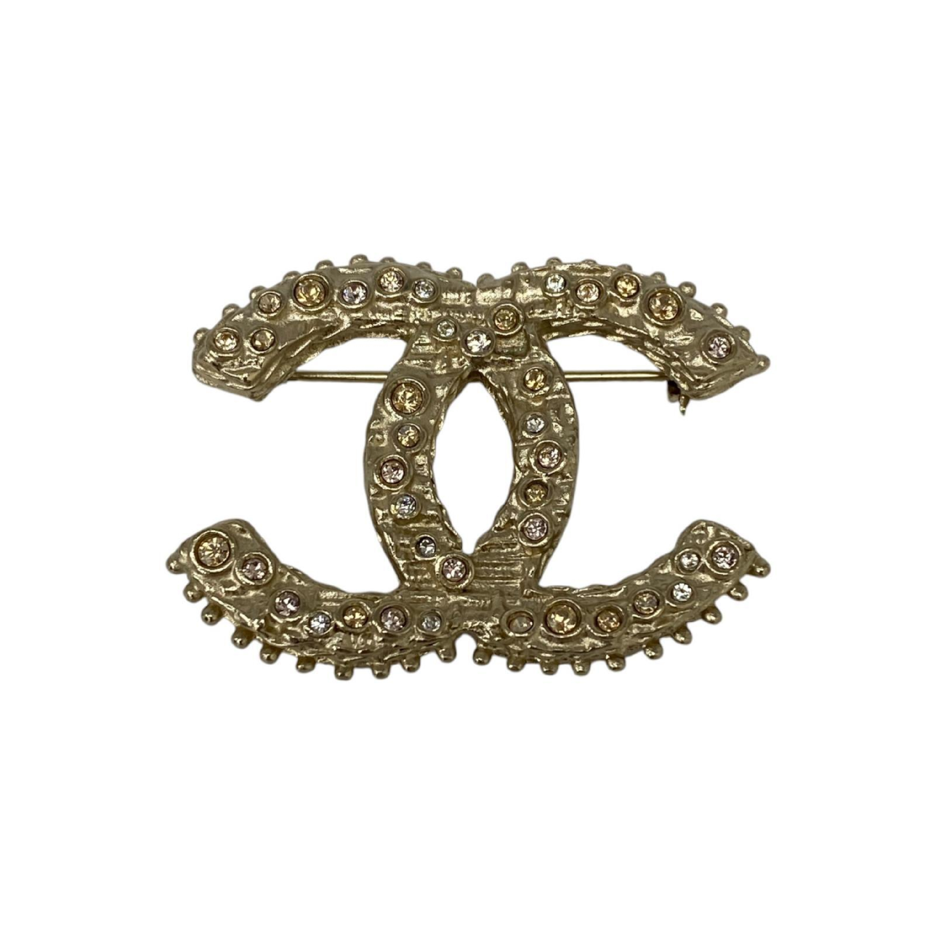 【*Shipped from: Hong Kong*】CHANEL Gold-colored Metal/Rhinestone Coco Mark Brooch A12A Brooch