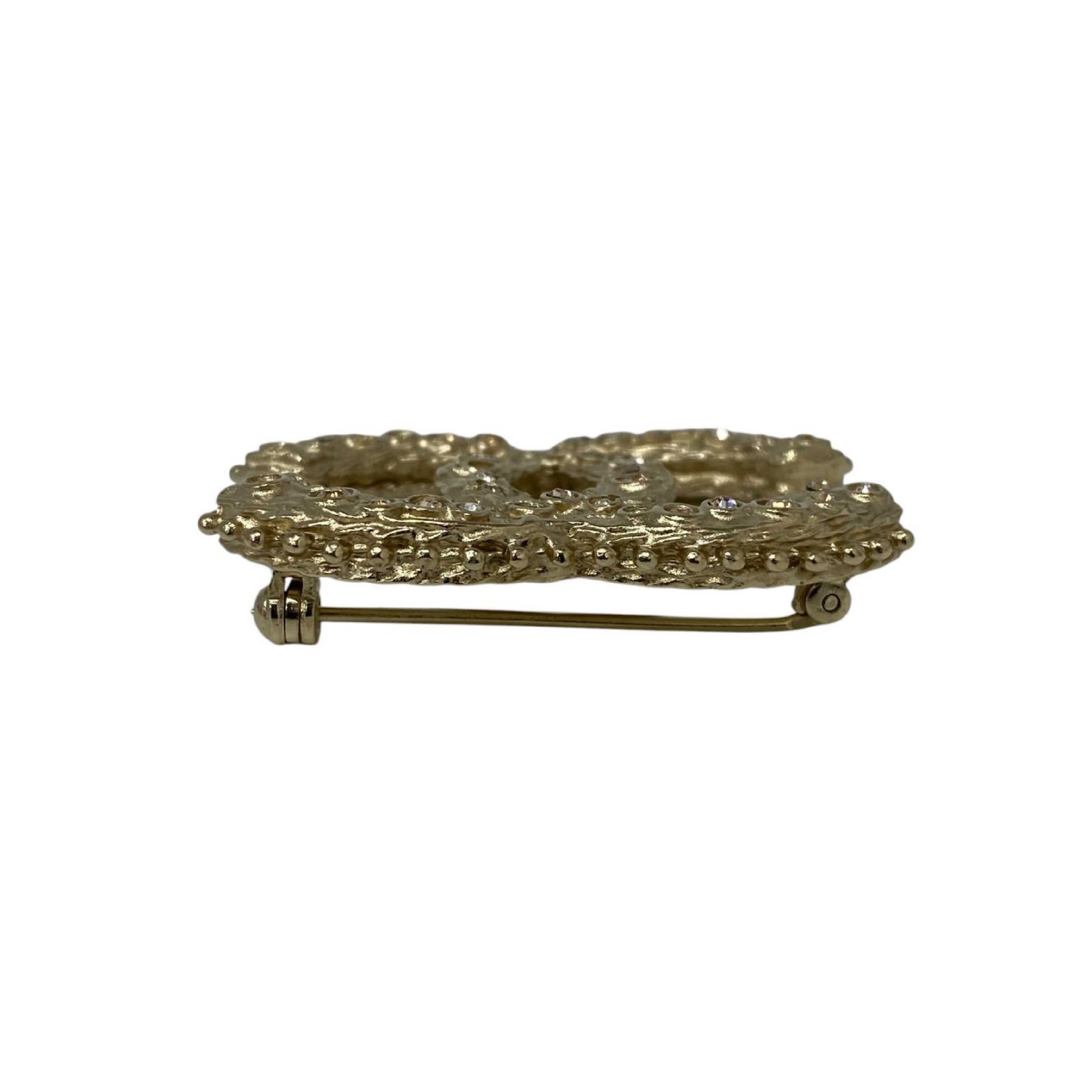 【*Shipped from: Hong Kong*】CHANEL Gold-colored Metal/Rhinestone Coco Mark Brooch A12A Brooch — view 2