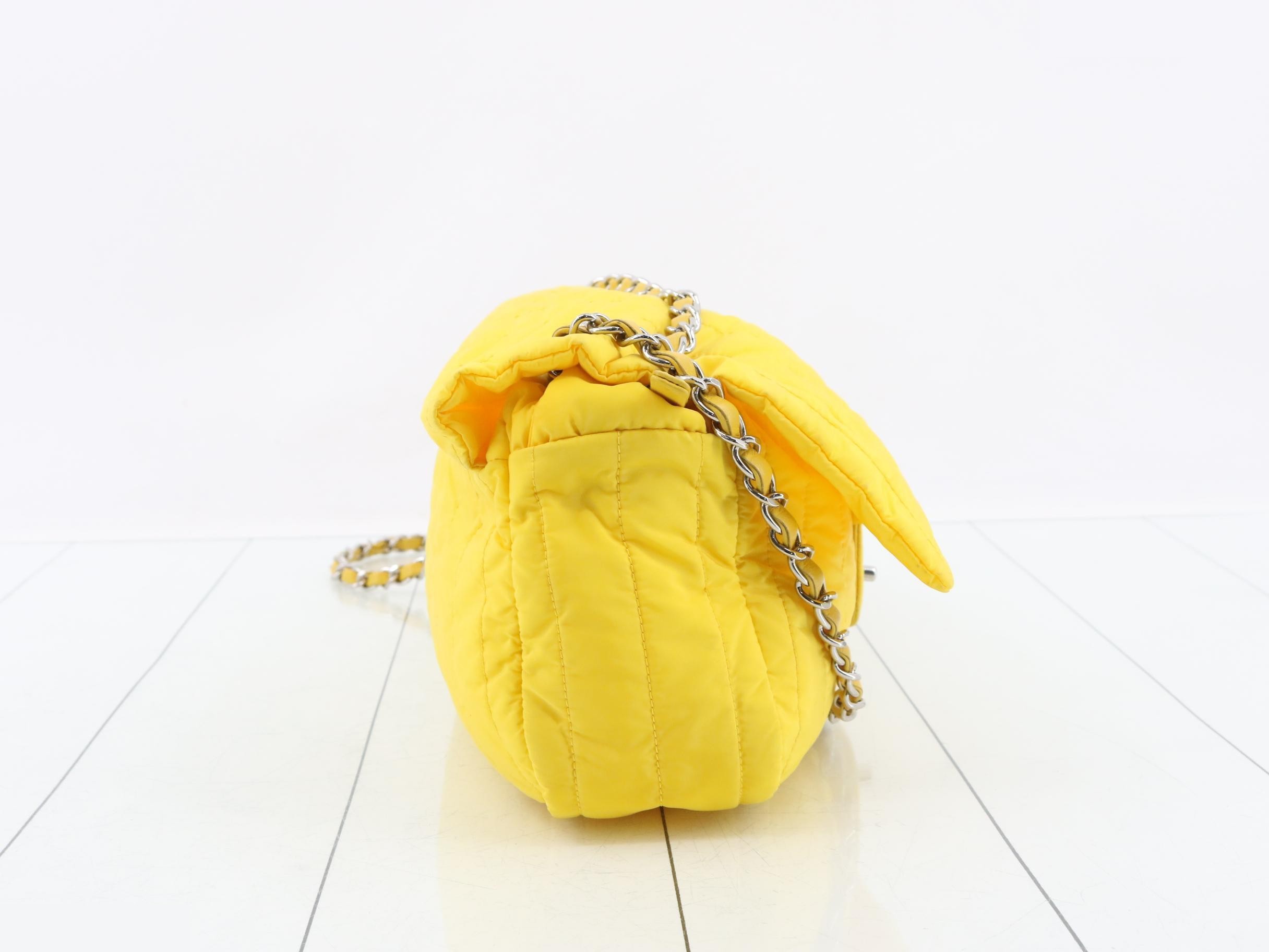 Mademoiselle Chain Shoulder Bag, Matelassé, Nylon, Yellow — view 4