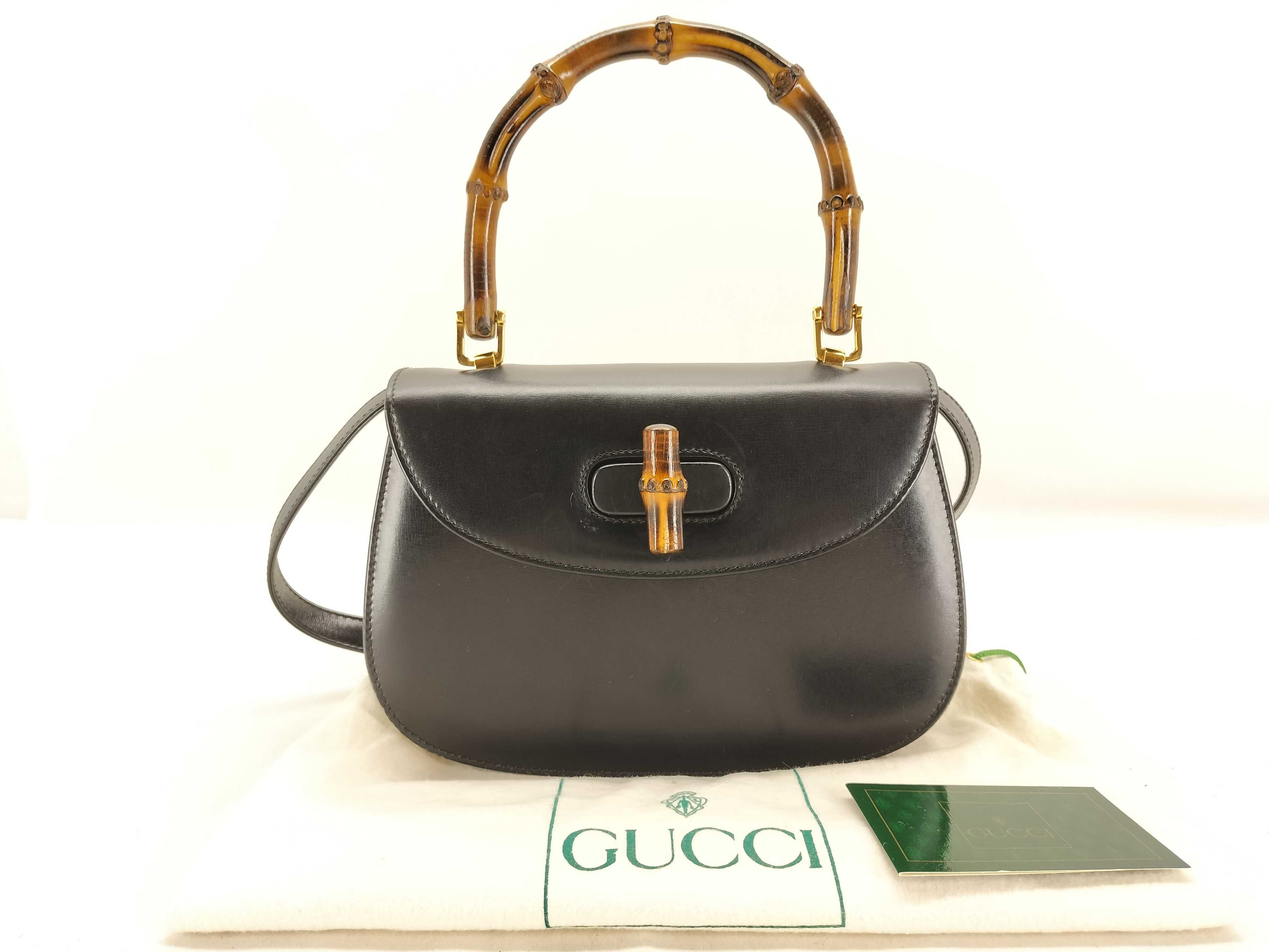 Bamboo Gucci Old Leather Handbag Black 000 46 0188 Handbag