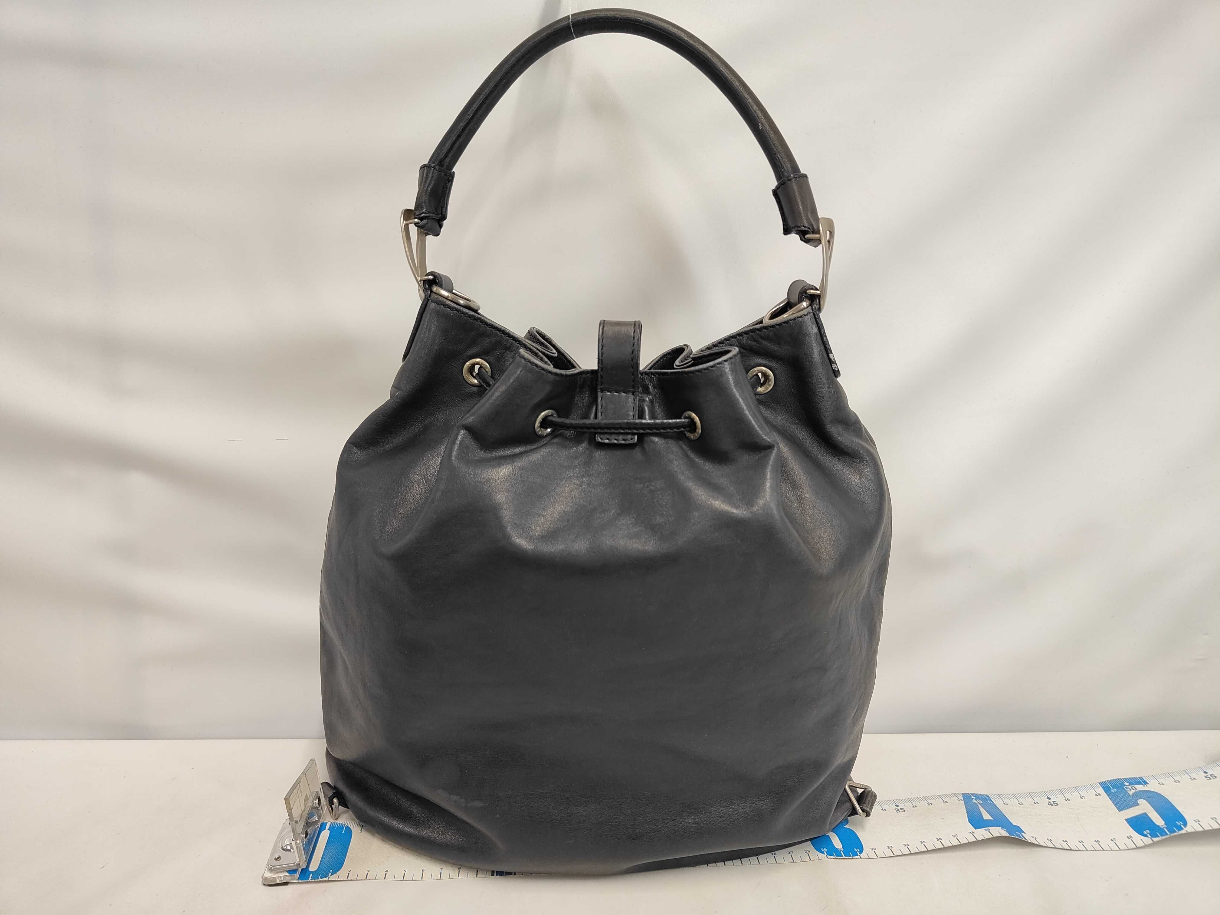 drawstring leather 3-way bag, made in Italy, can be used as a one-shoulder bag, backpack, or shoulder bag. — view 2