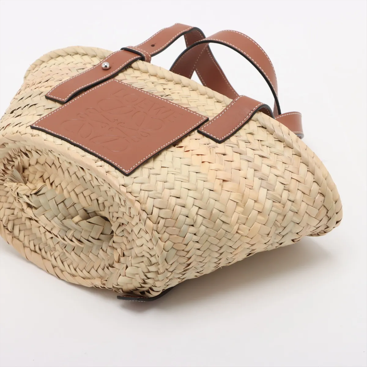 Basket Small Raffia x Leather Basket Bag Beige x Brown — view 3