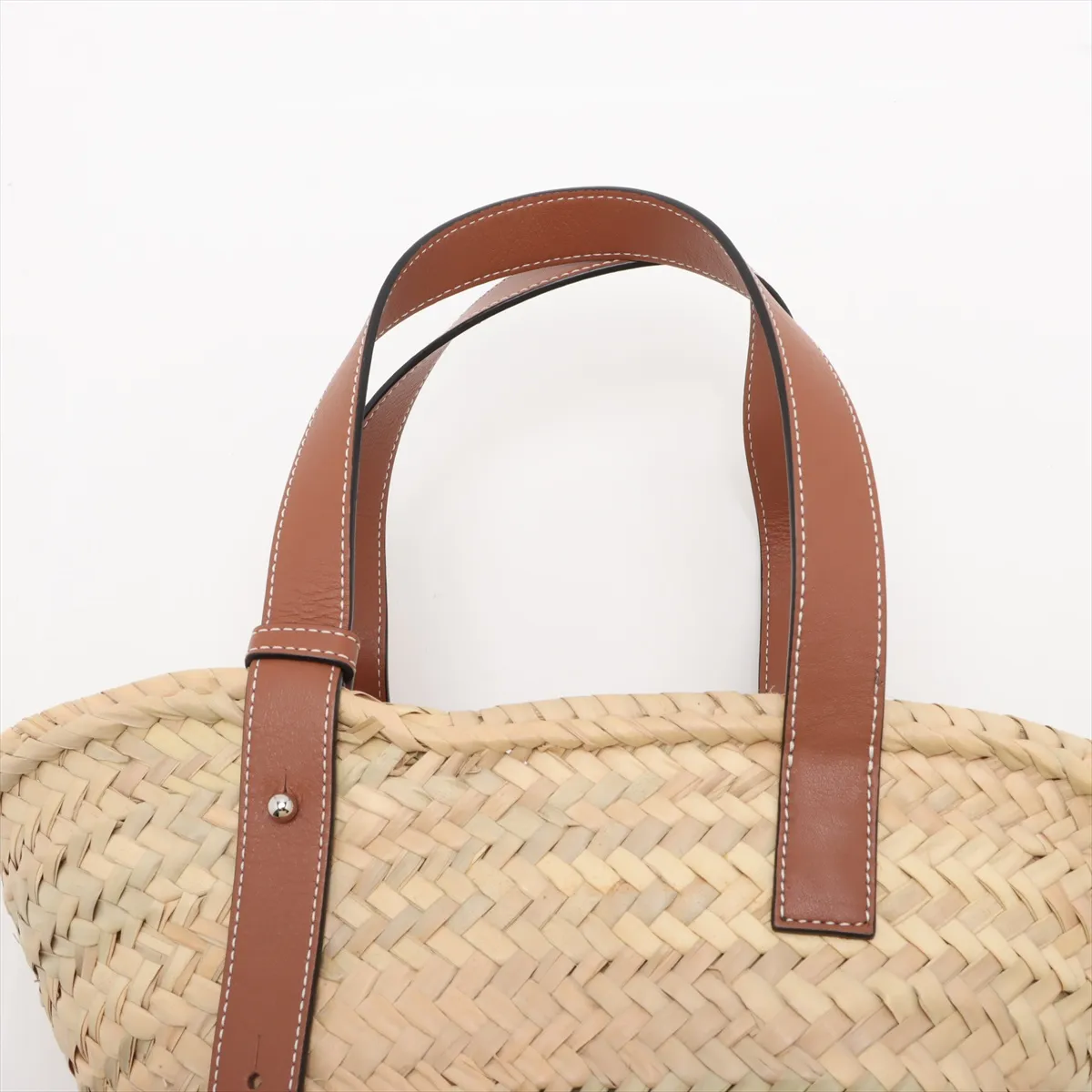 Basket Small Raffia x Leather Basket Bag Beige x Brown — view 6