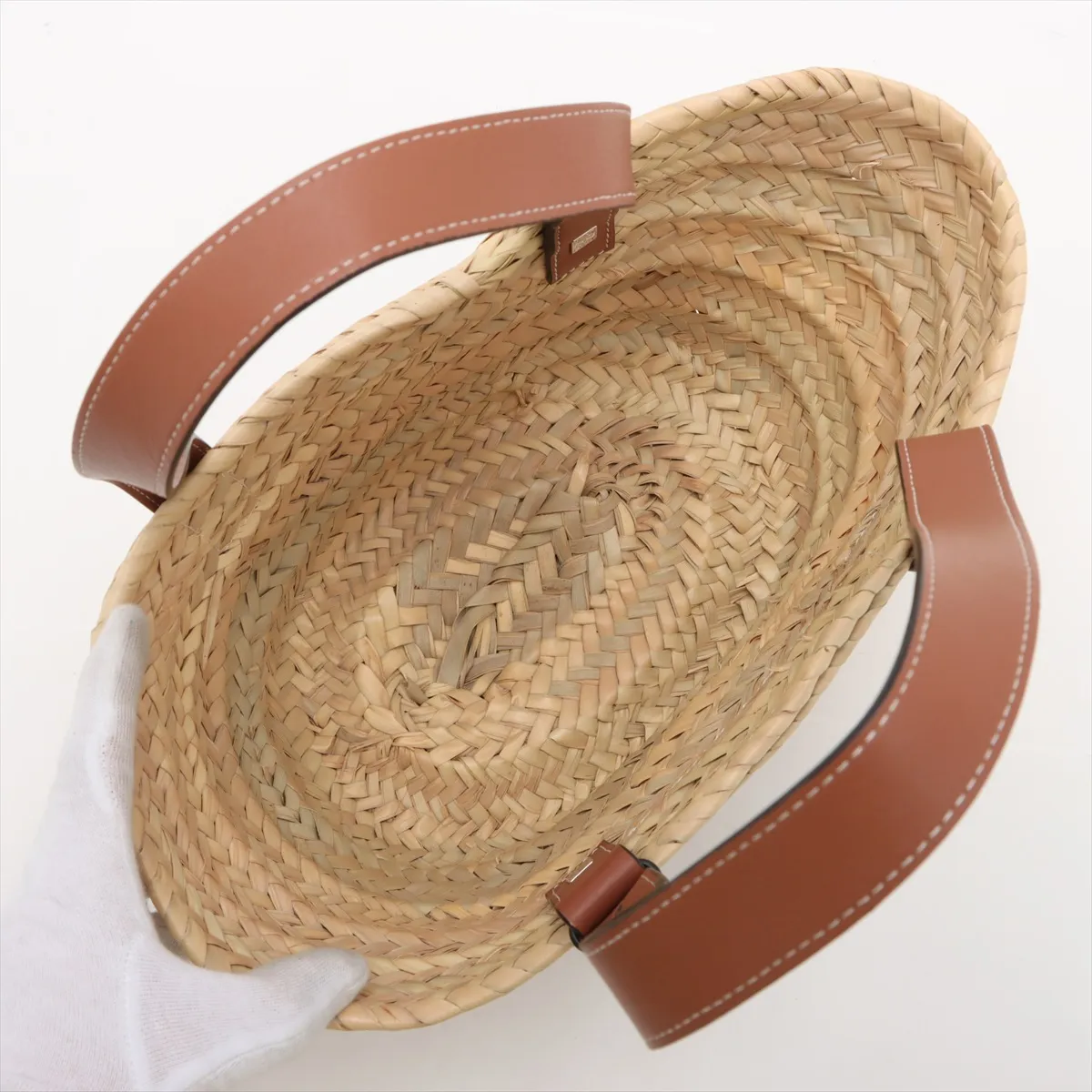 Basket Small Raffia x Leather Basket Bag Beige x Brown — view 7