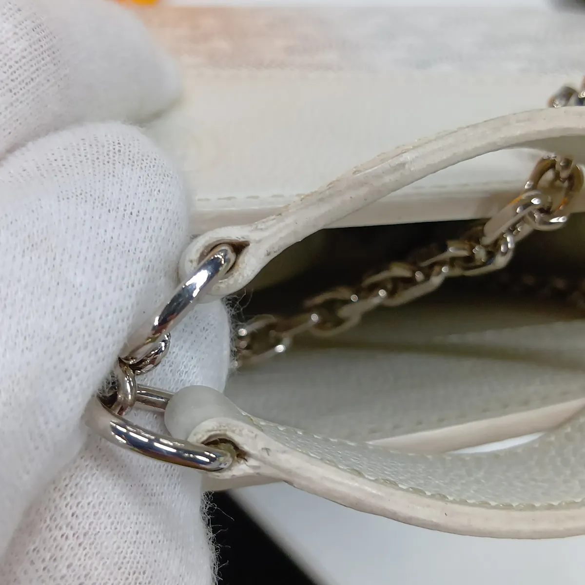 Luette Structured Mini PVC x Leather Chain Shoulder Bag, White — view 15