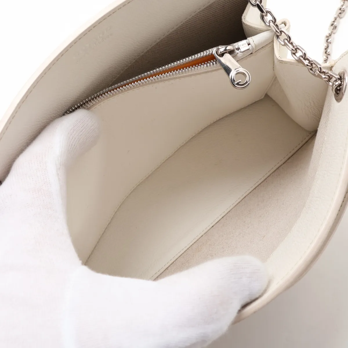 Luette Structured Mini PVC x Leather Chain Shoulder Bag, White — view 7