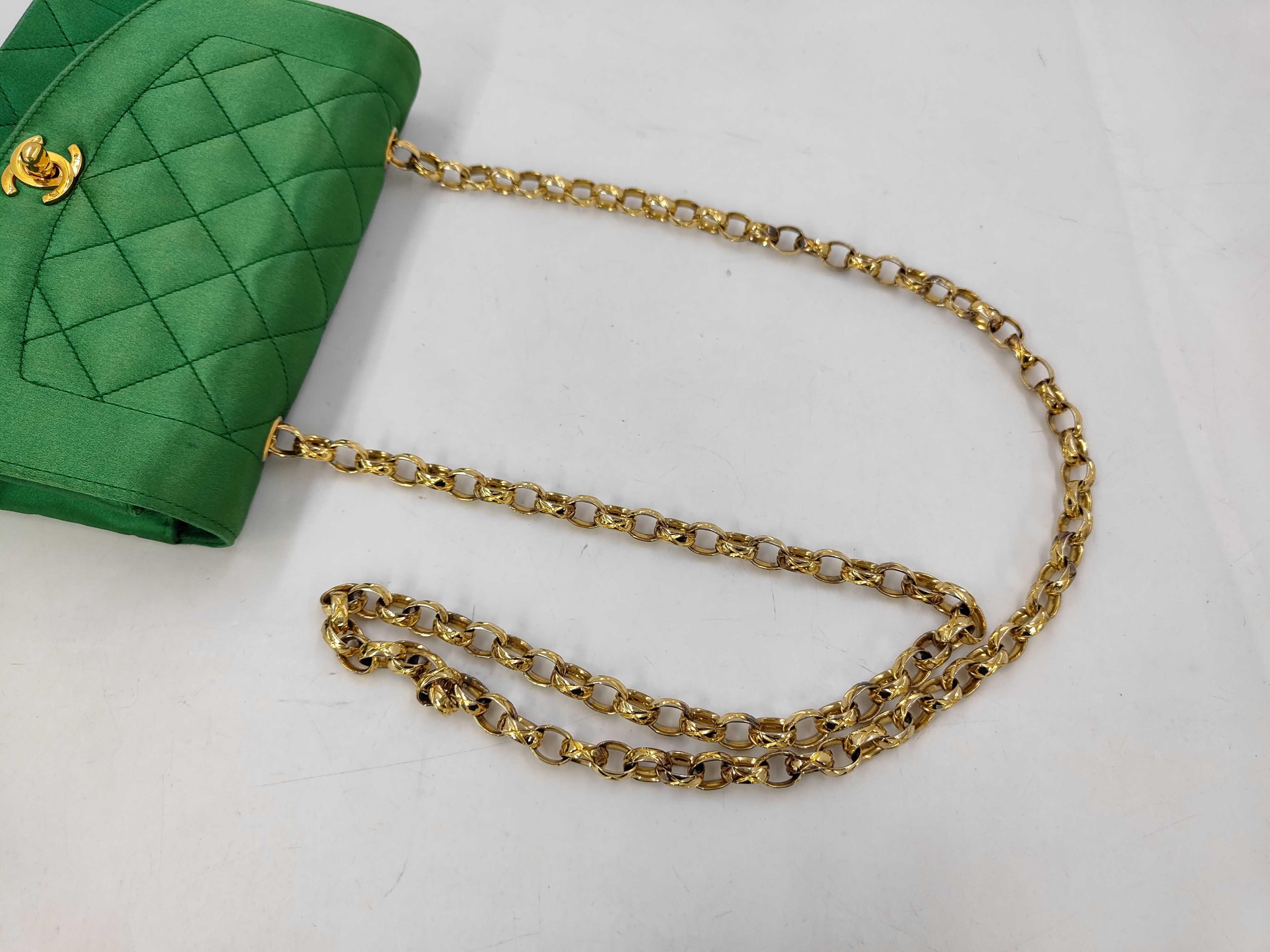 Diana Mini Matelassé Chain Shoulder Bag with GP Hardware, Satin, Green — view 5