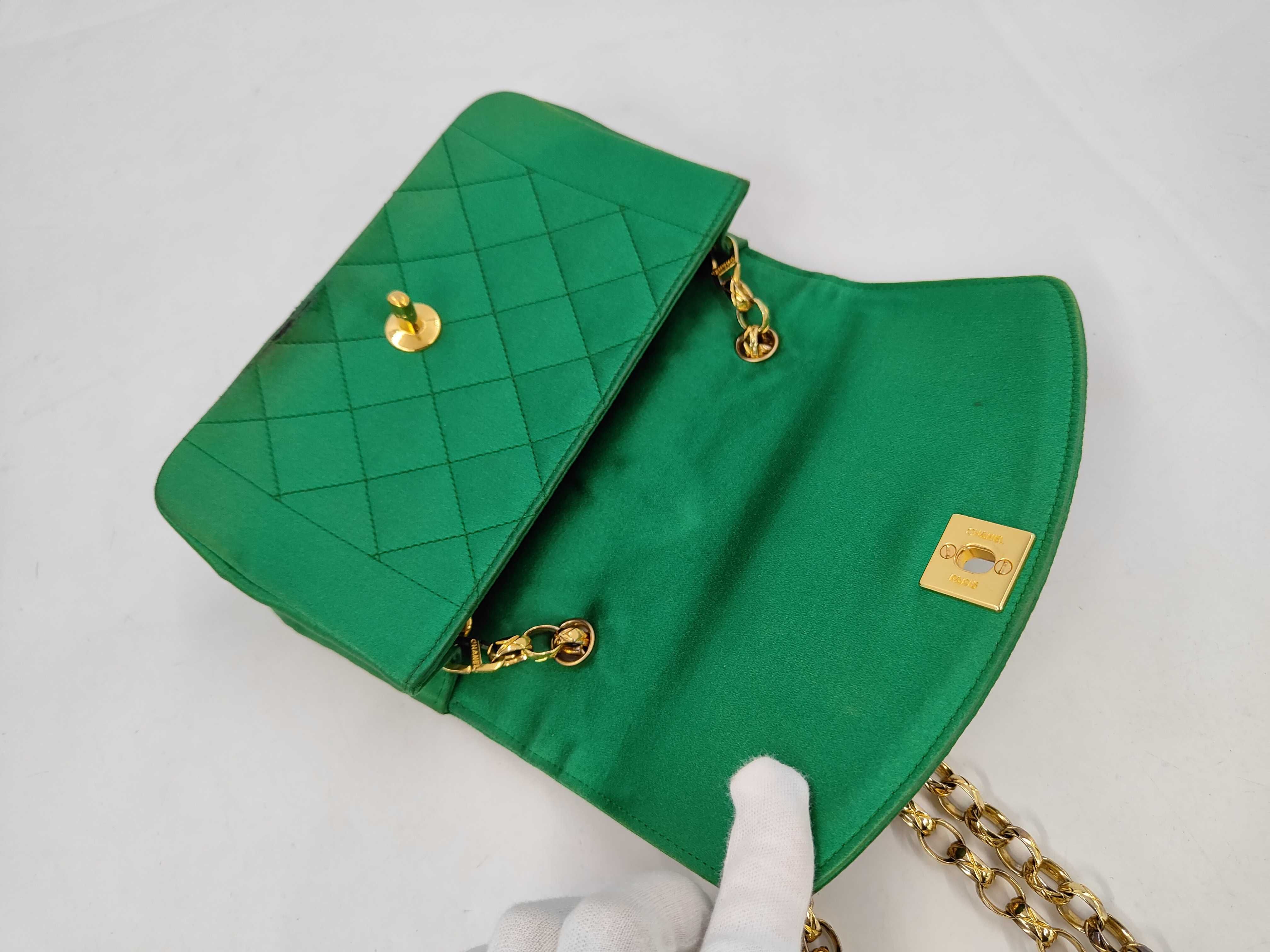 Diana Mini Matelassé Chain Shoulder Bag with GP Hardware, Satin, Green — view 9