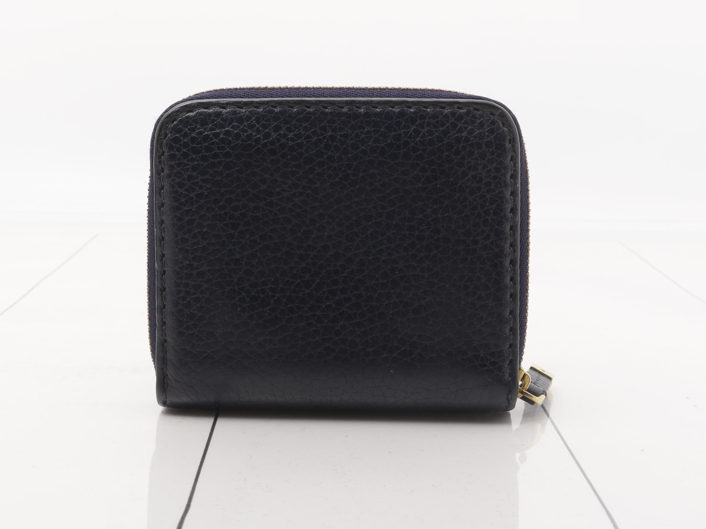 Leather bifold wallet with bee print, navy — view 2