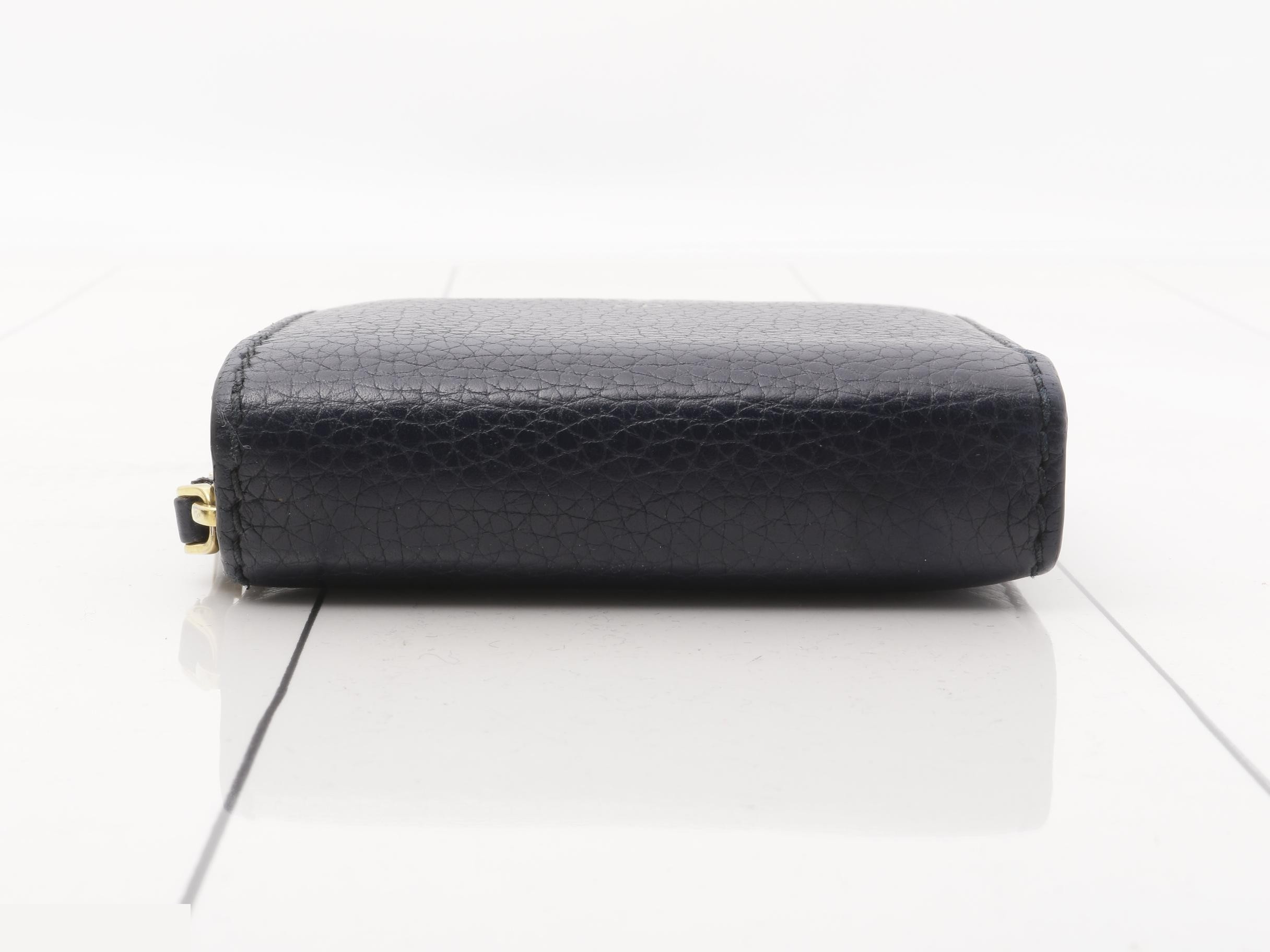 Leather bifold wallet with bee print, navy — view 3