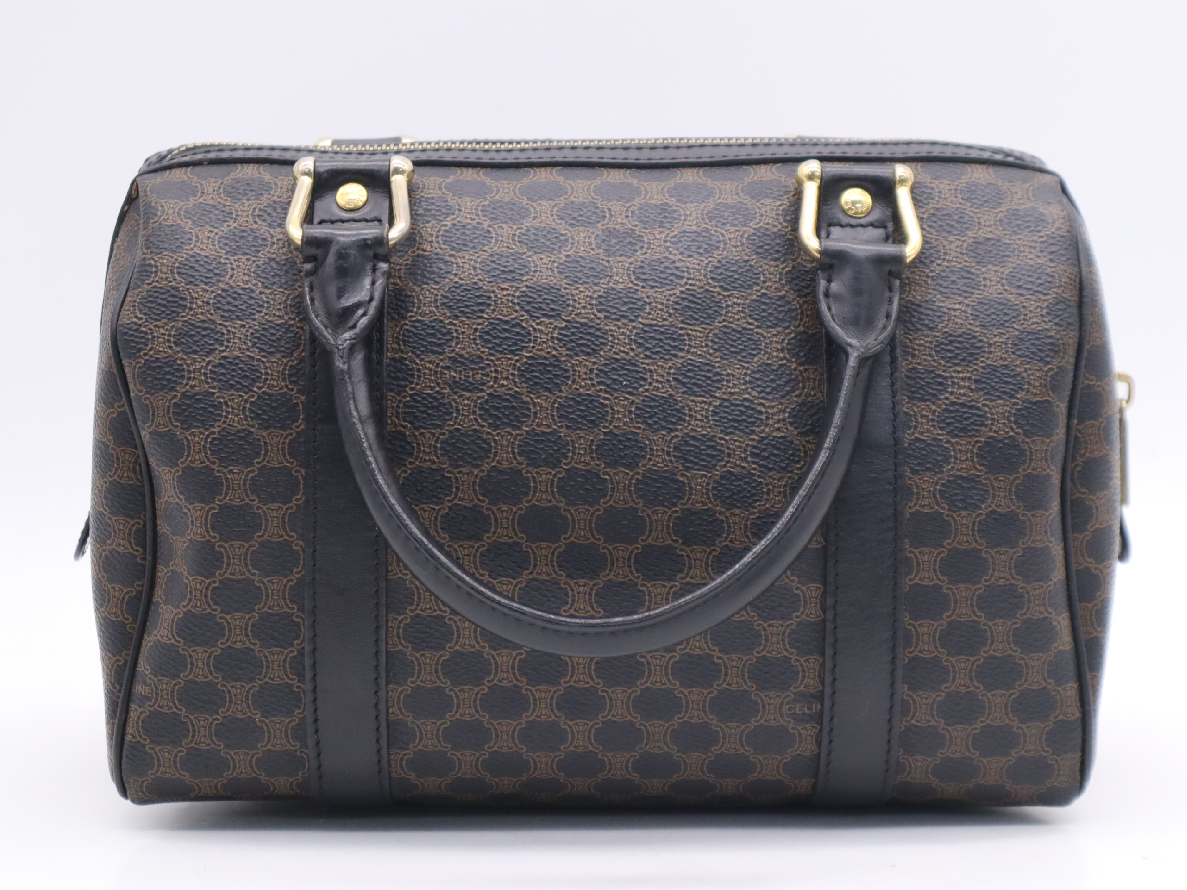 Mini Boston Bag, Black/Brown, Gold Hardware, Handbag — view 2