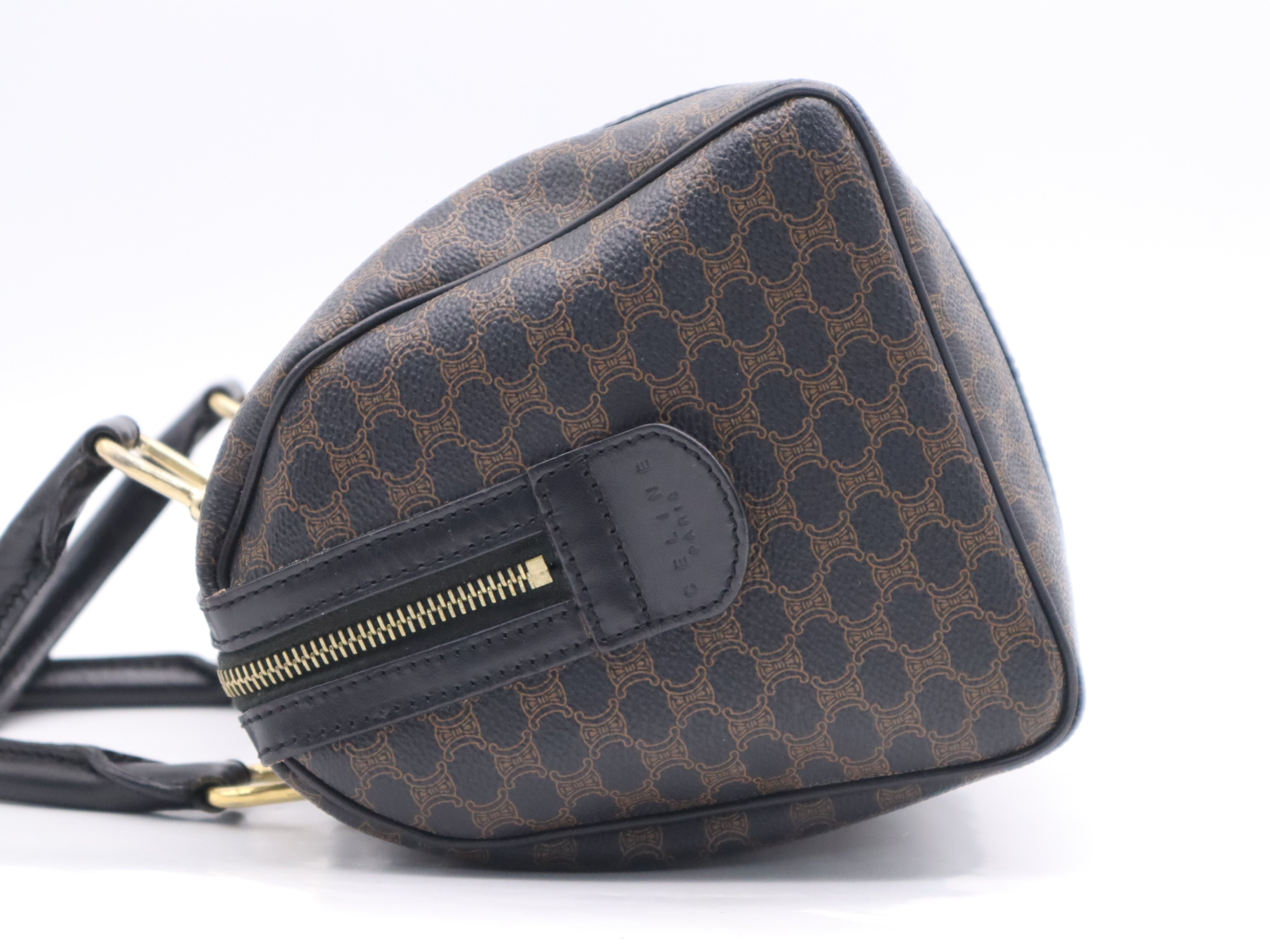 Mini Boston Bag, Black/Brown, Gold Hardware, Handbag — view 3