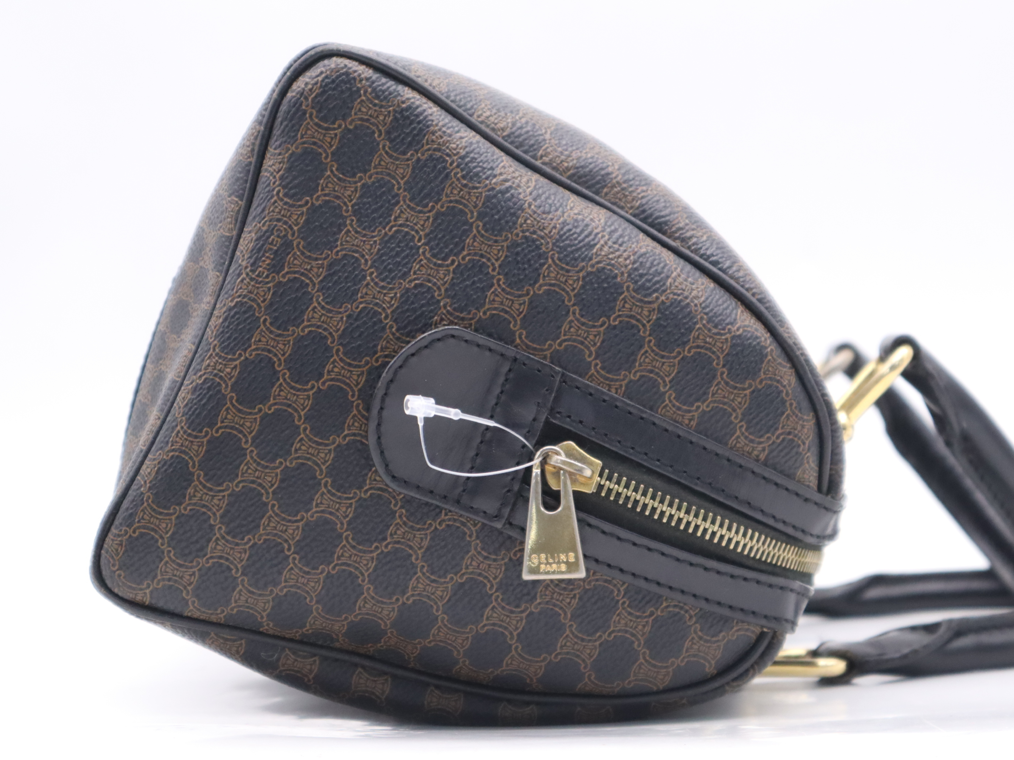 Mini Boston Bag, Black/Brown, Gold Hardware, Handbag — view 5