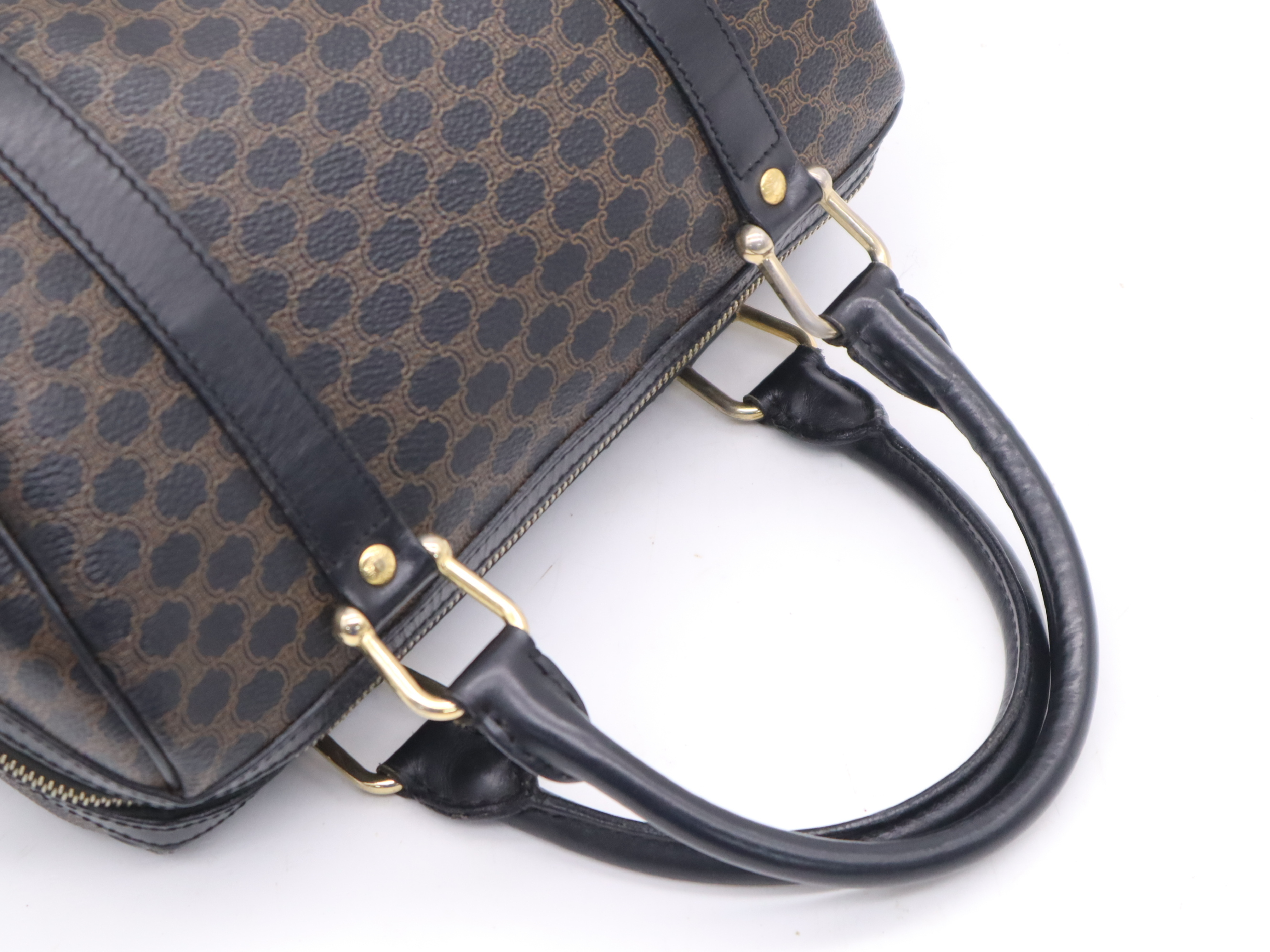 Mini Boston Bag, Black/Brown, Gold Hardware, Handbag — view 6