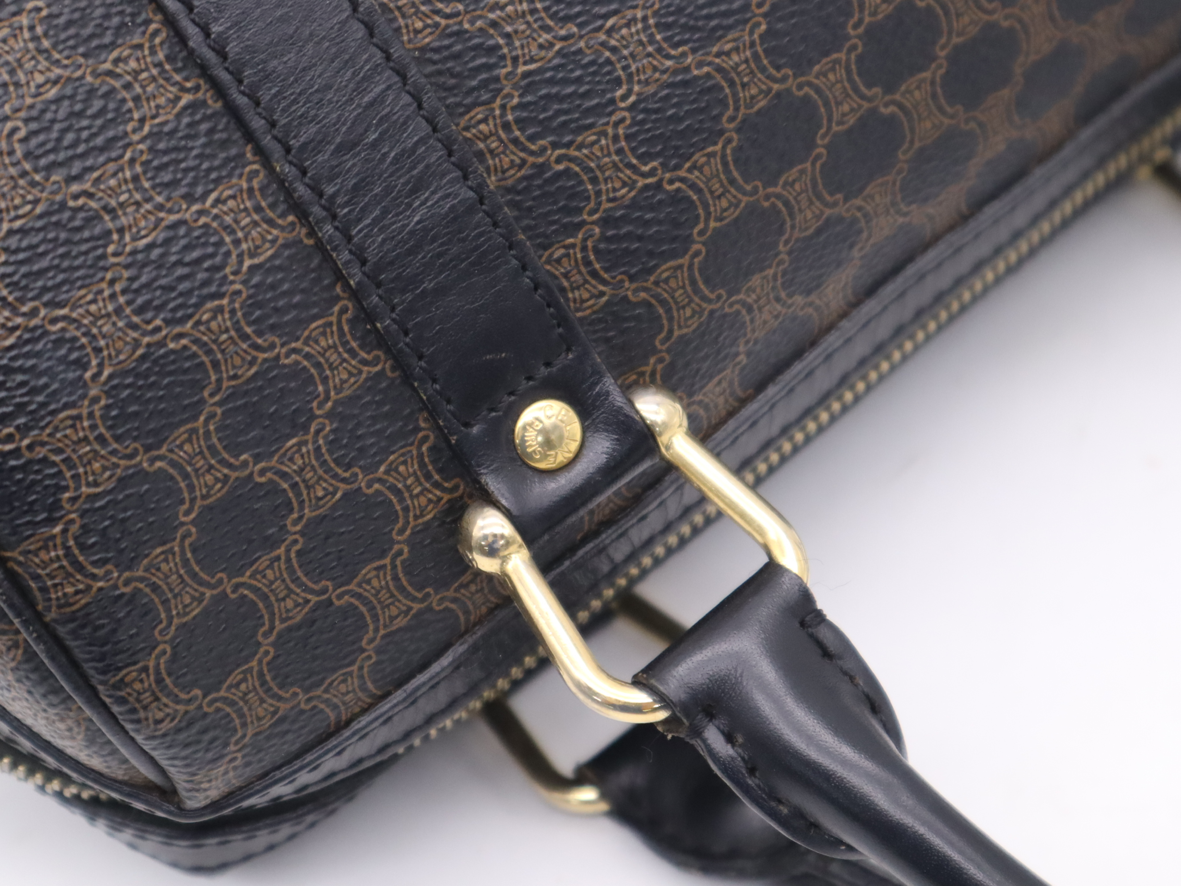 Mini Boston Bag, Black/Brown, Gold Hardware, Handbag — view 7