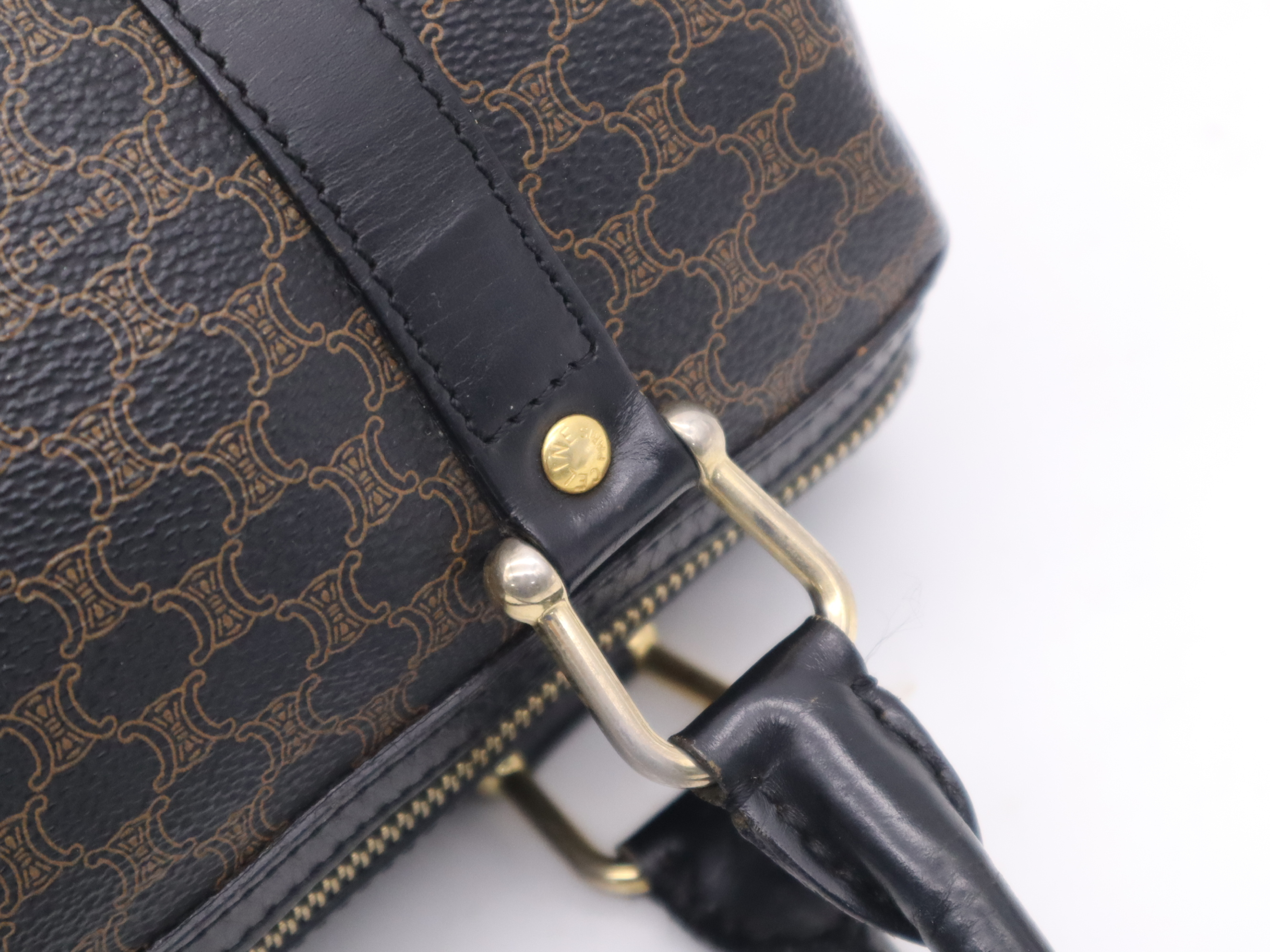 Mini Boston Bag, Black/Brown, Gold Hardware, Handbag — view 8