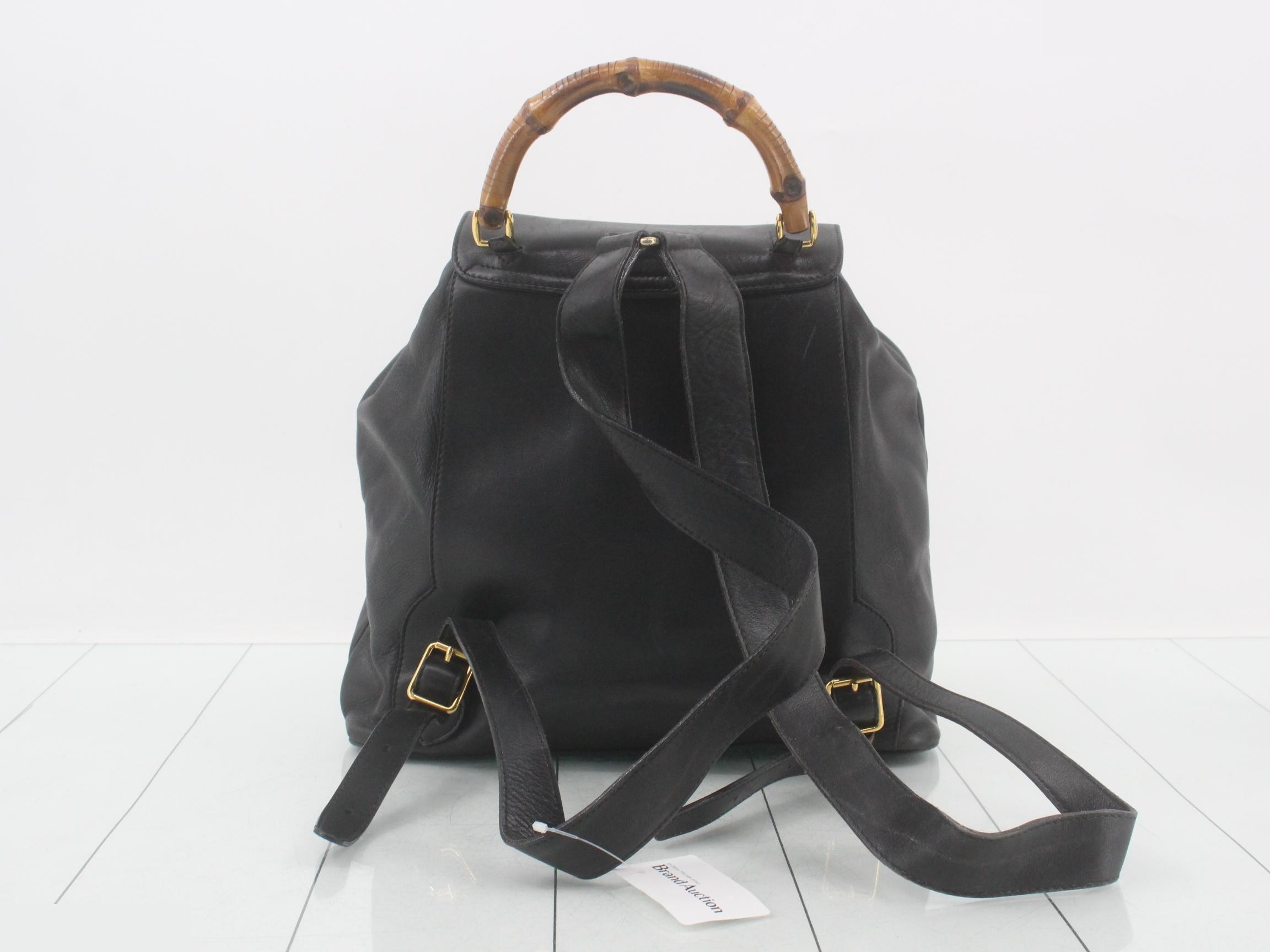 Bamboo Leather Backpack, Rucksack, Black, Drawstring — view 2
