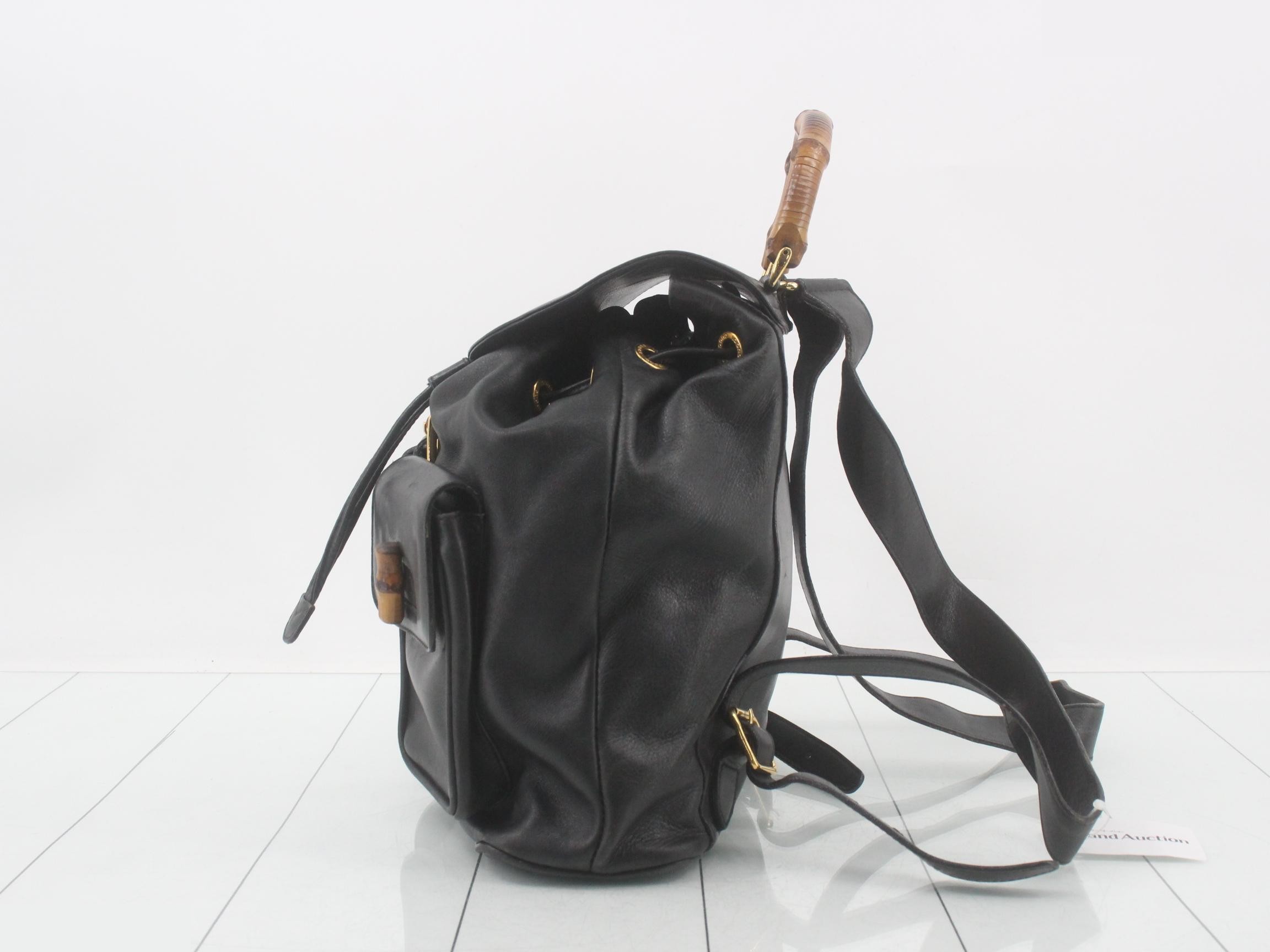 Bamboo Leather Backpack, Rucksack, Black, Drawstring — view 3