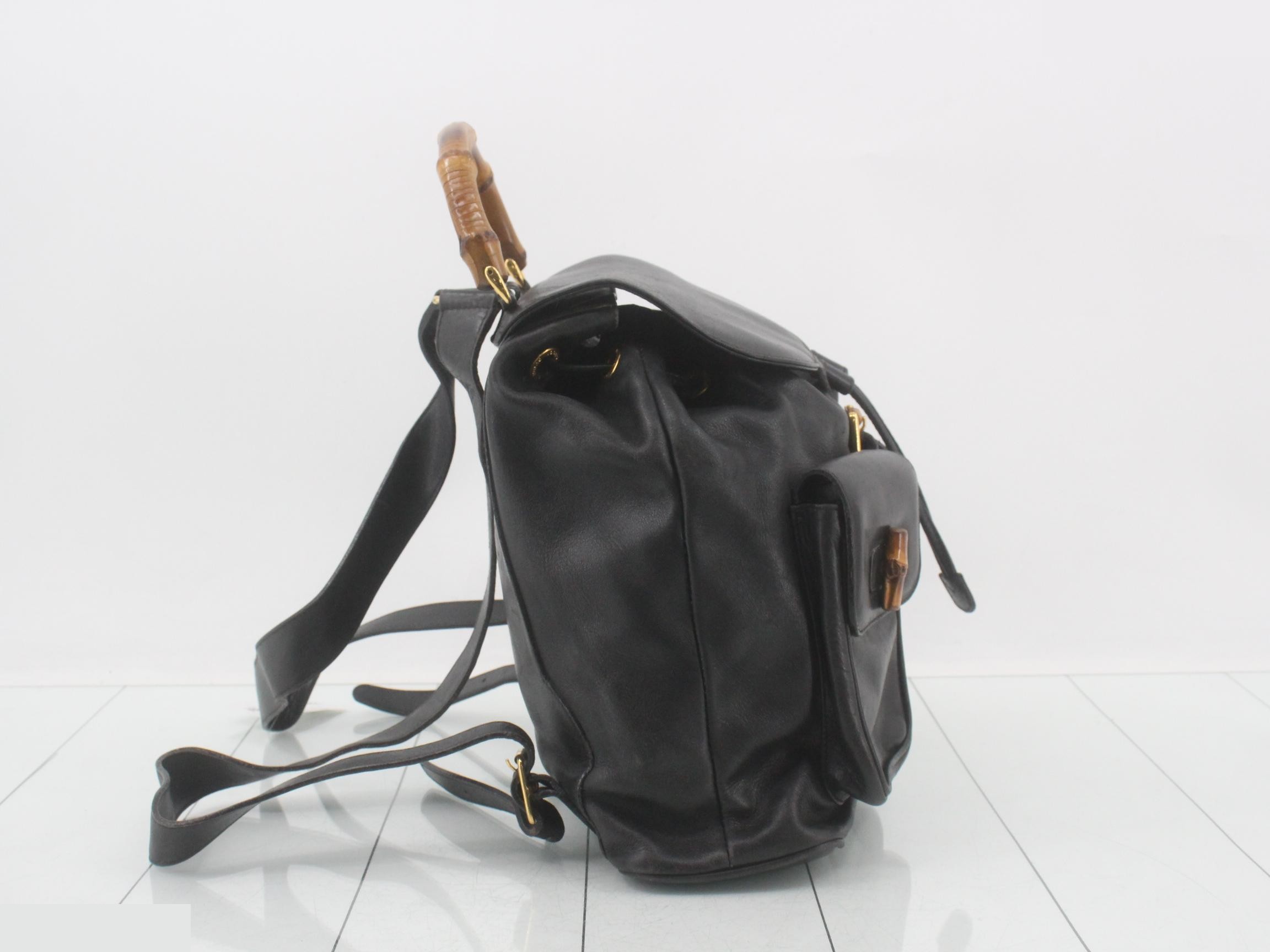 Bamboo Leather Backpack, Rucksack, Black, Drawstring — view 4