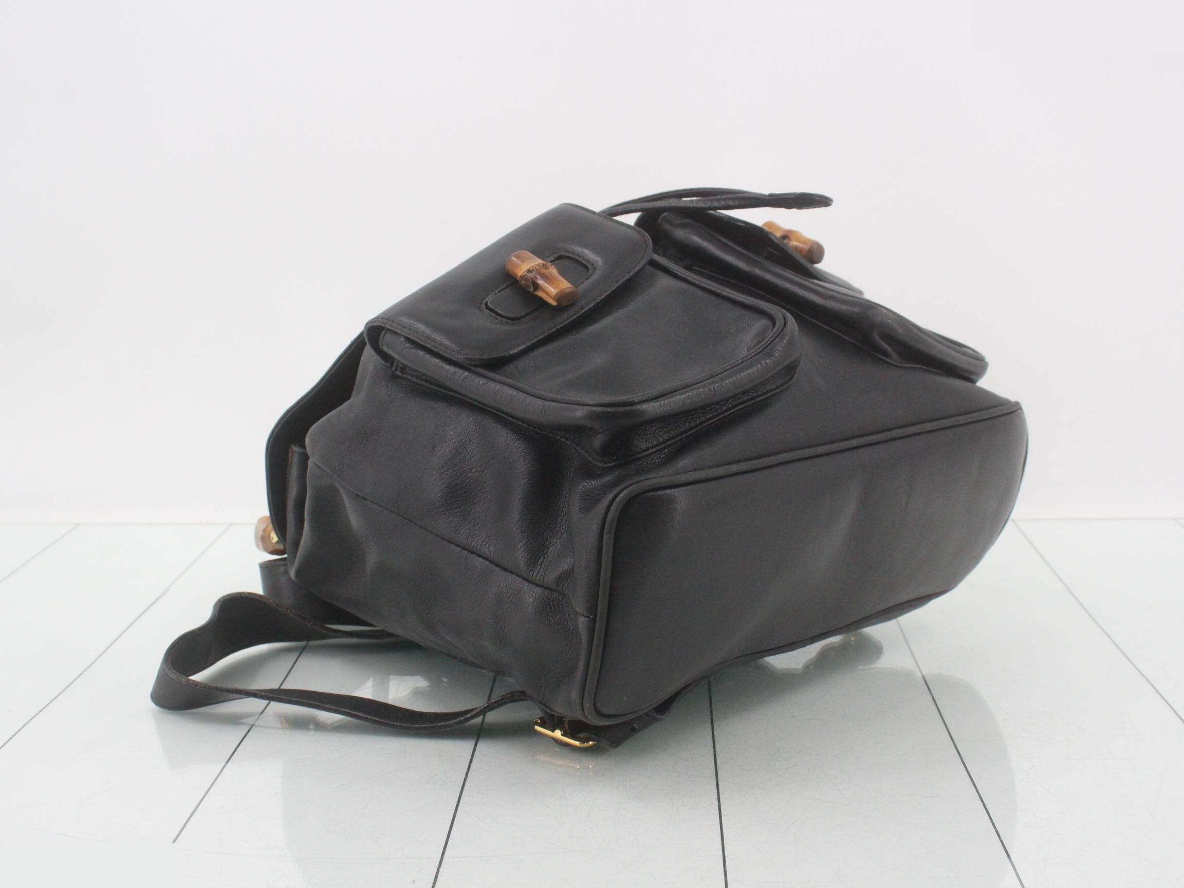 Bamboo Leather Backpack, Rucksack, Black, Drawstring — view 5