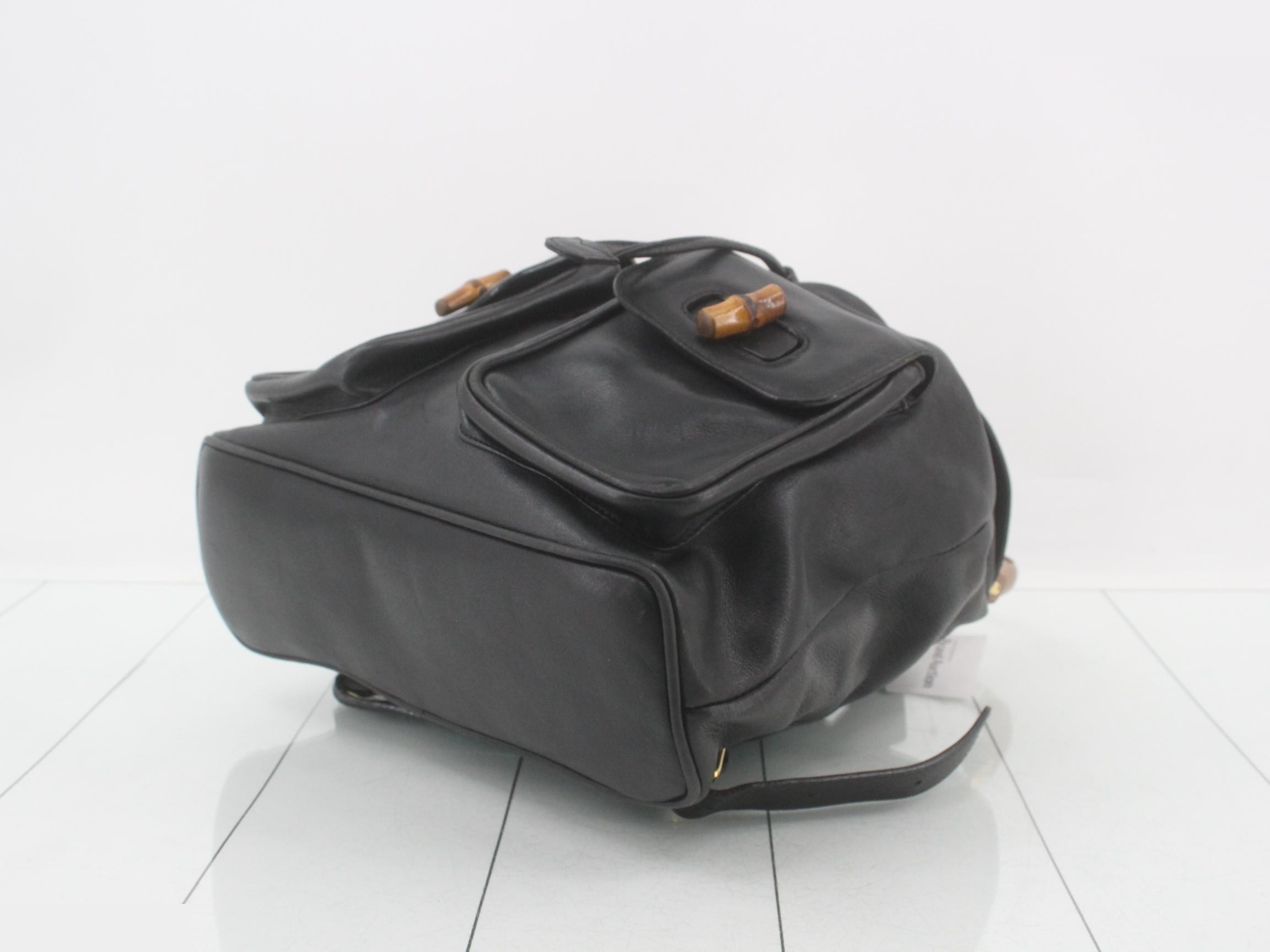 Bamboo Leather Backpack, Rucksack, Black, Drawstring — view 6