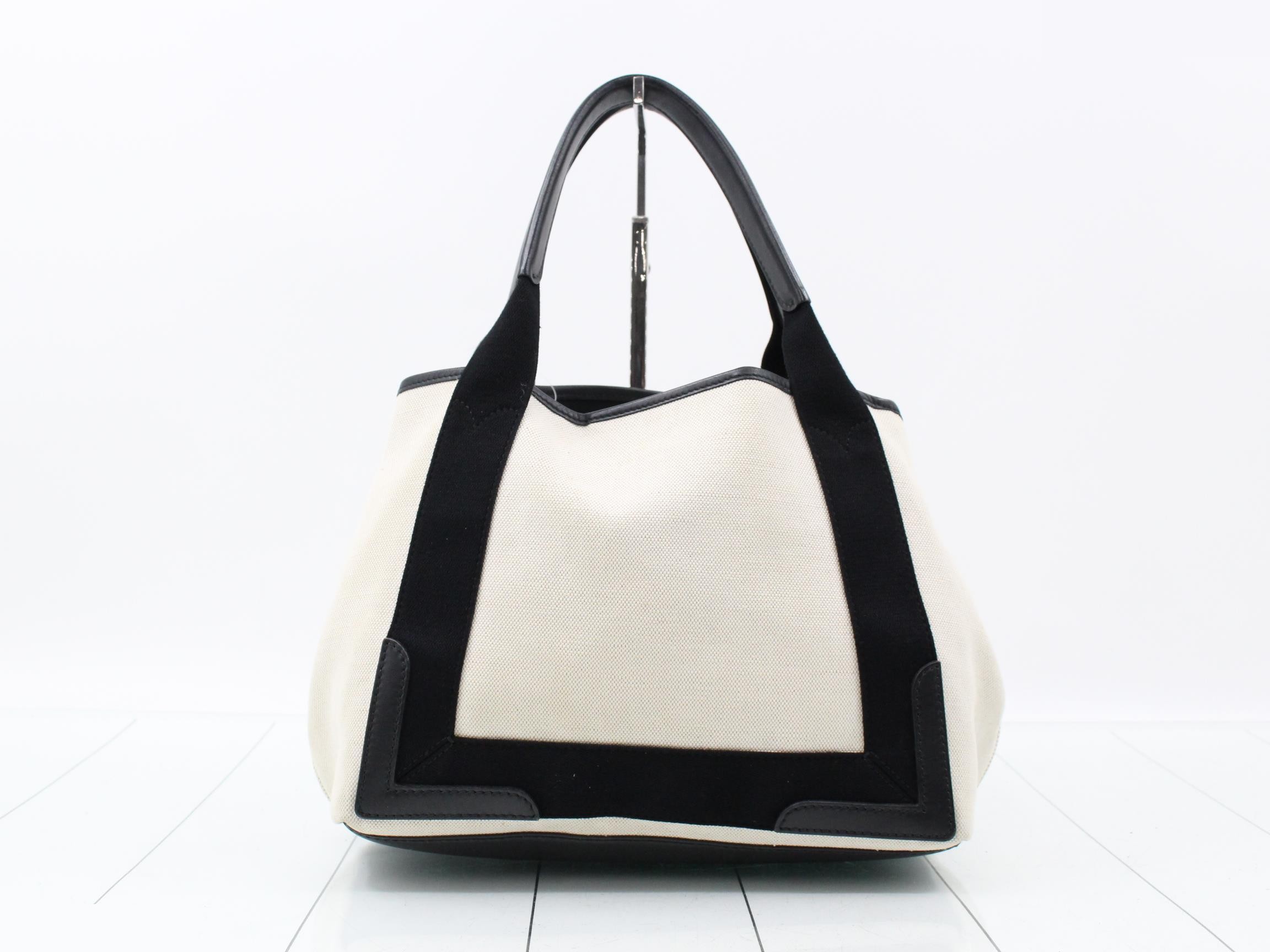 Navy Cabas Canvas Leather Handbag with Pouch — view 2