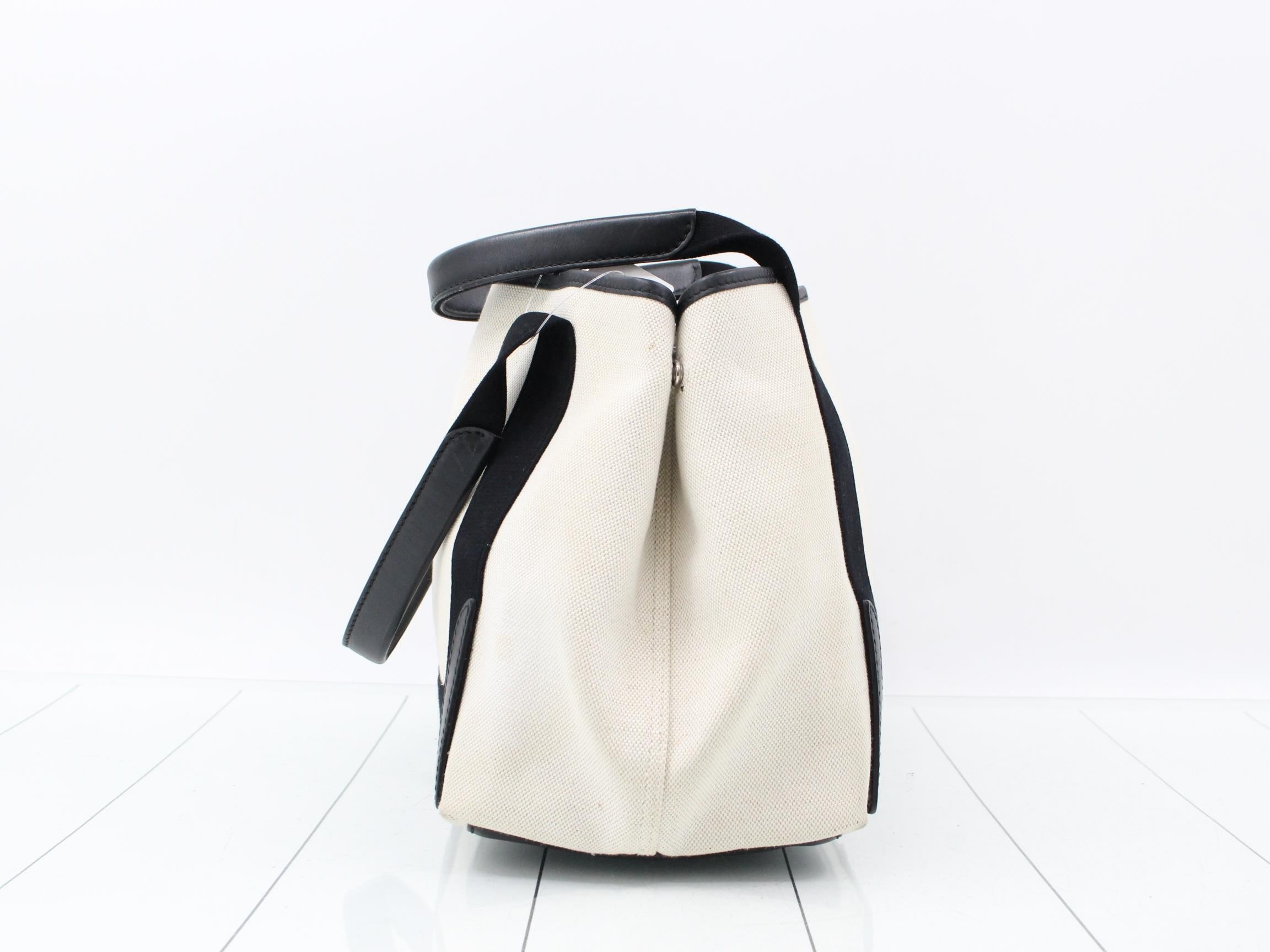 Navy Cabas Canvas Leather Handbag with Pouch — view 3