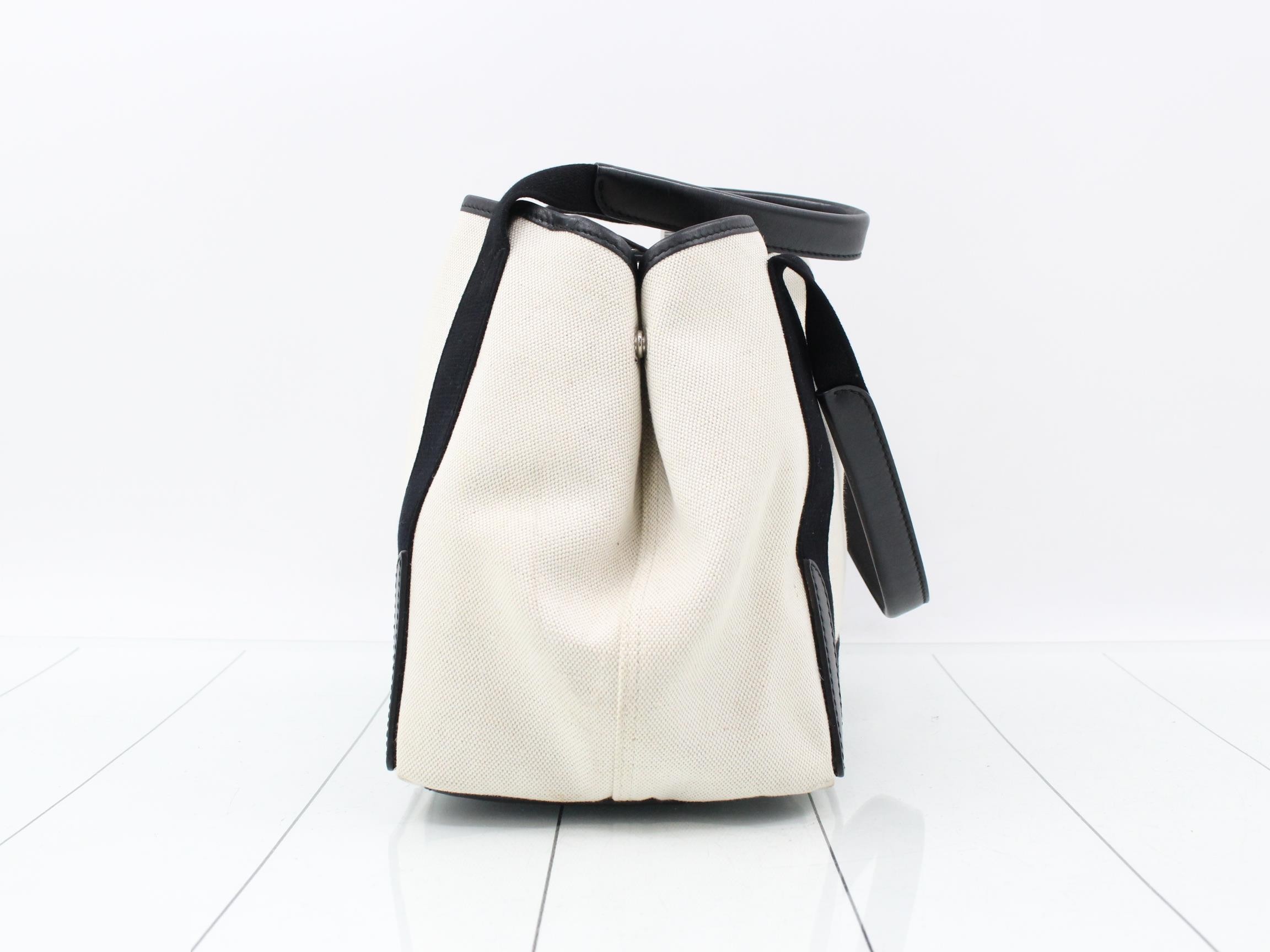 Navy Cabas Canvas Leather Handbag with Pouch — view 4