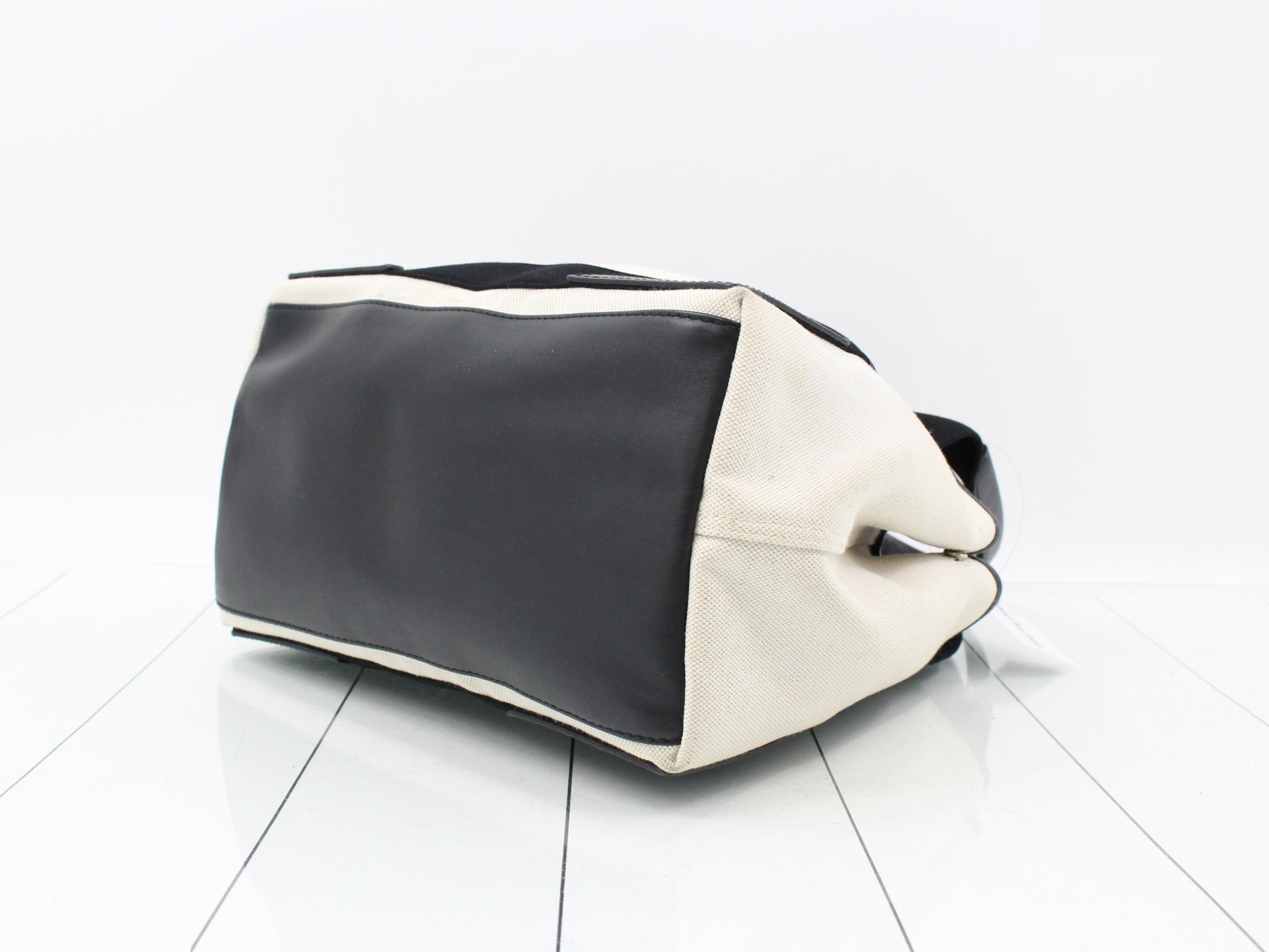 Navy Cabas Canvas Leather Handbag with Pouch — view 6