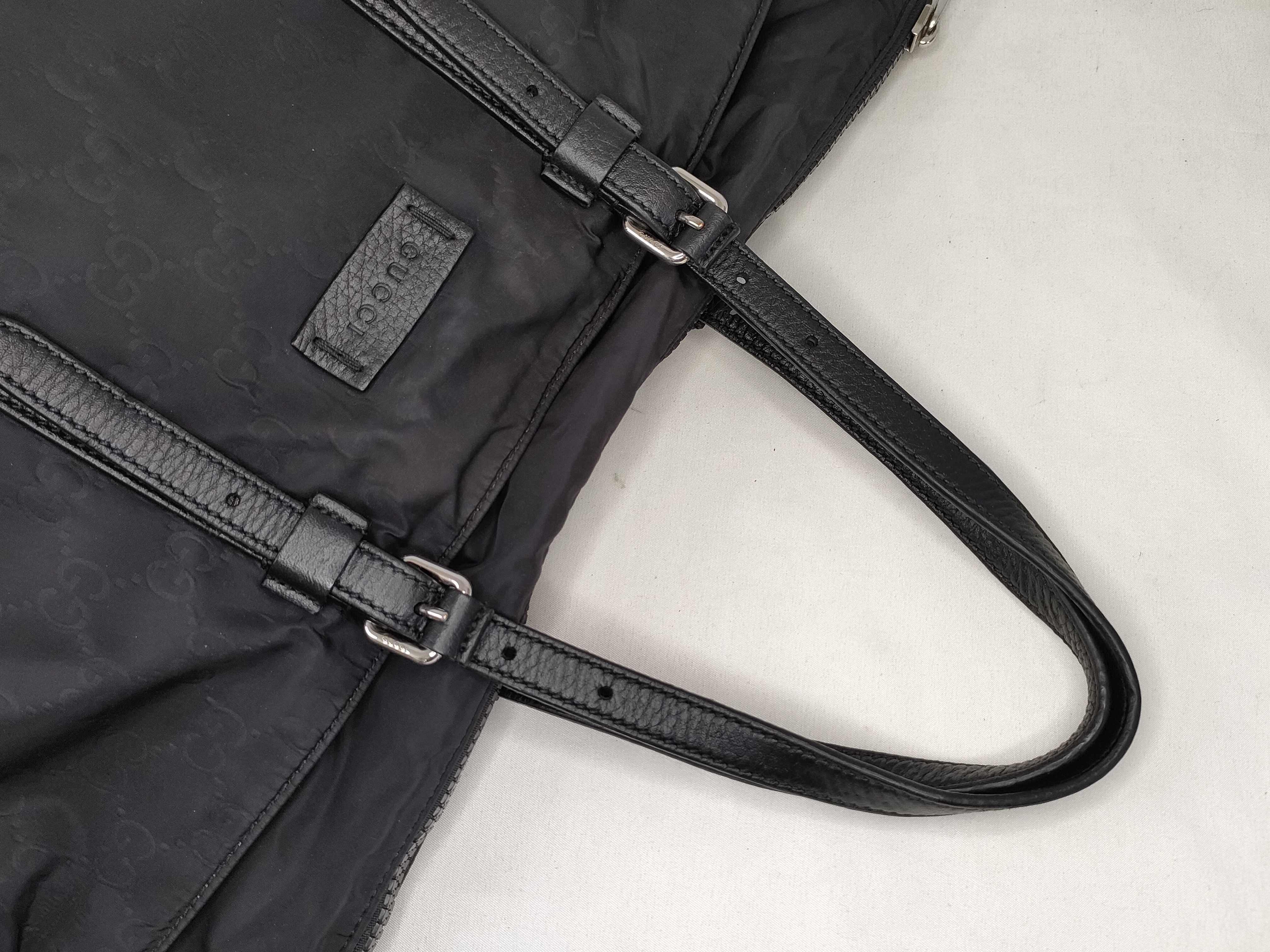 GG Gucci GG Nylon Leather Tote Bag Shoulder Bag Black Serial Tote Bag — view 3