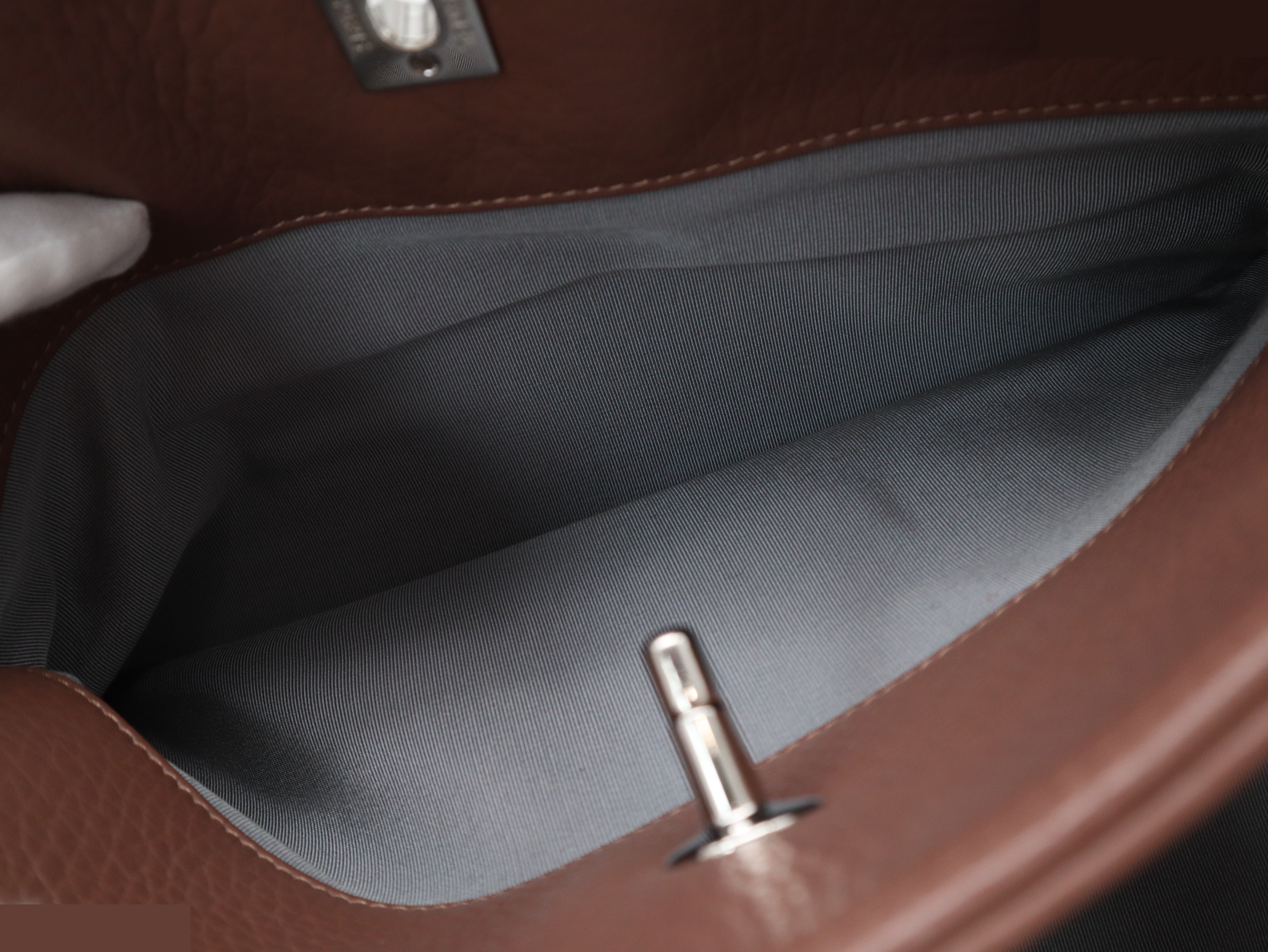 Executive Tote Bag, Leather, Silver Hardware, Brown — view 11