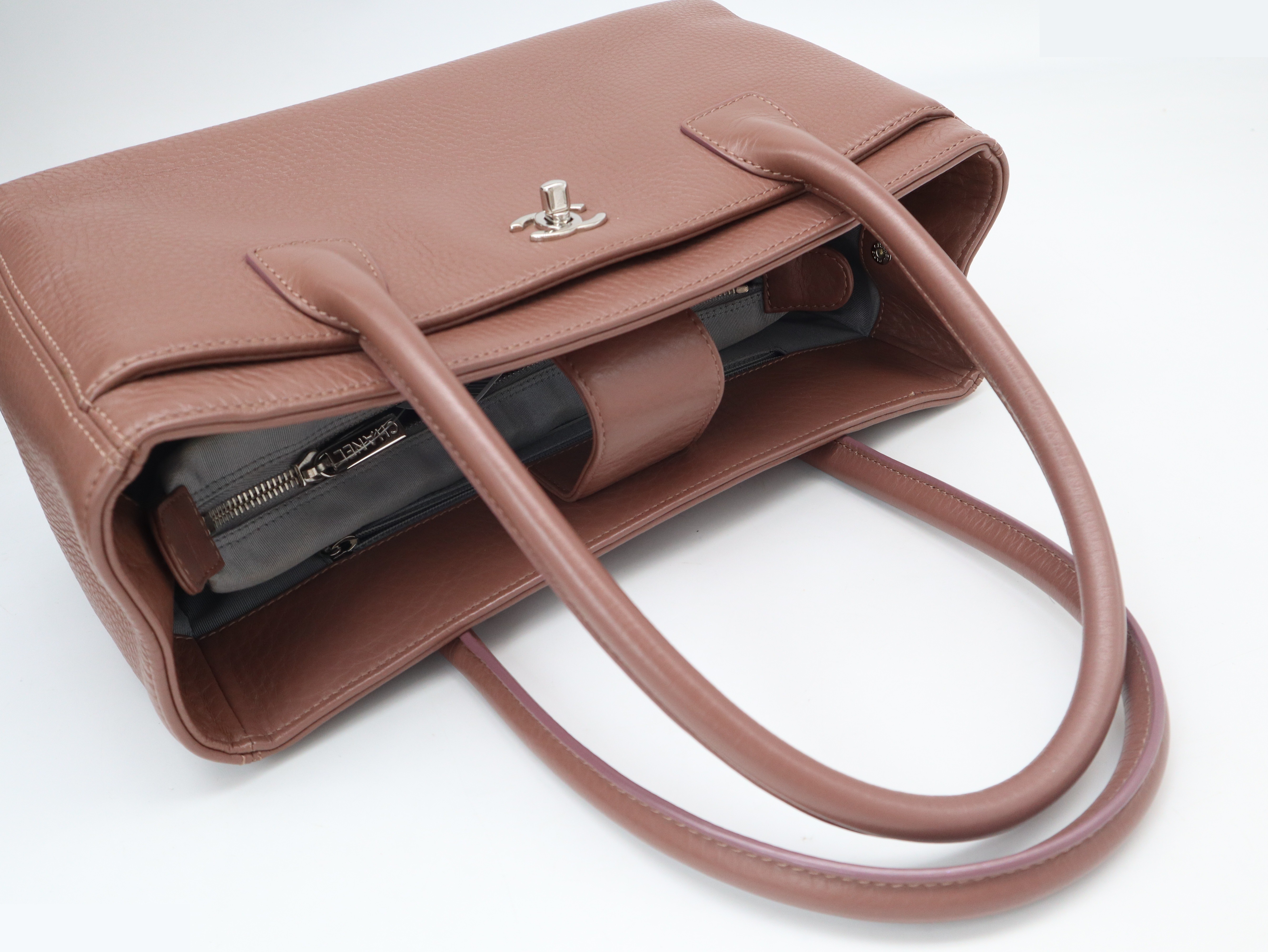 Executive Tote Bag, Leather, Silver Hardware, Brown — view 6