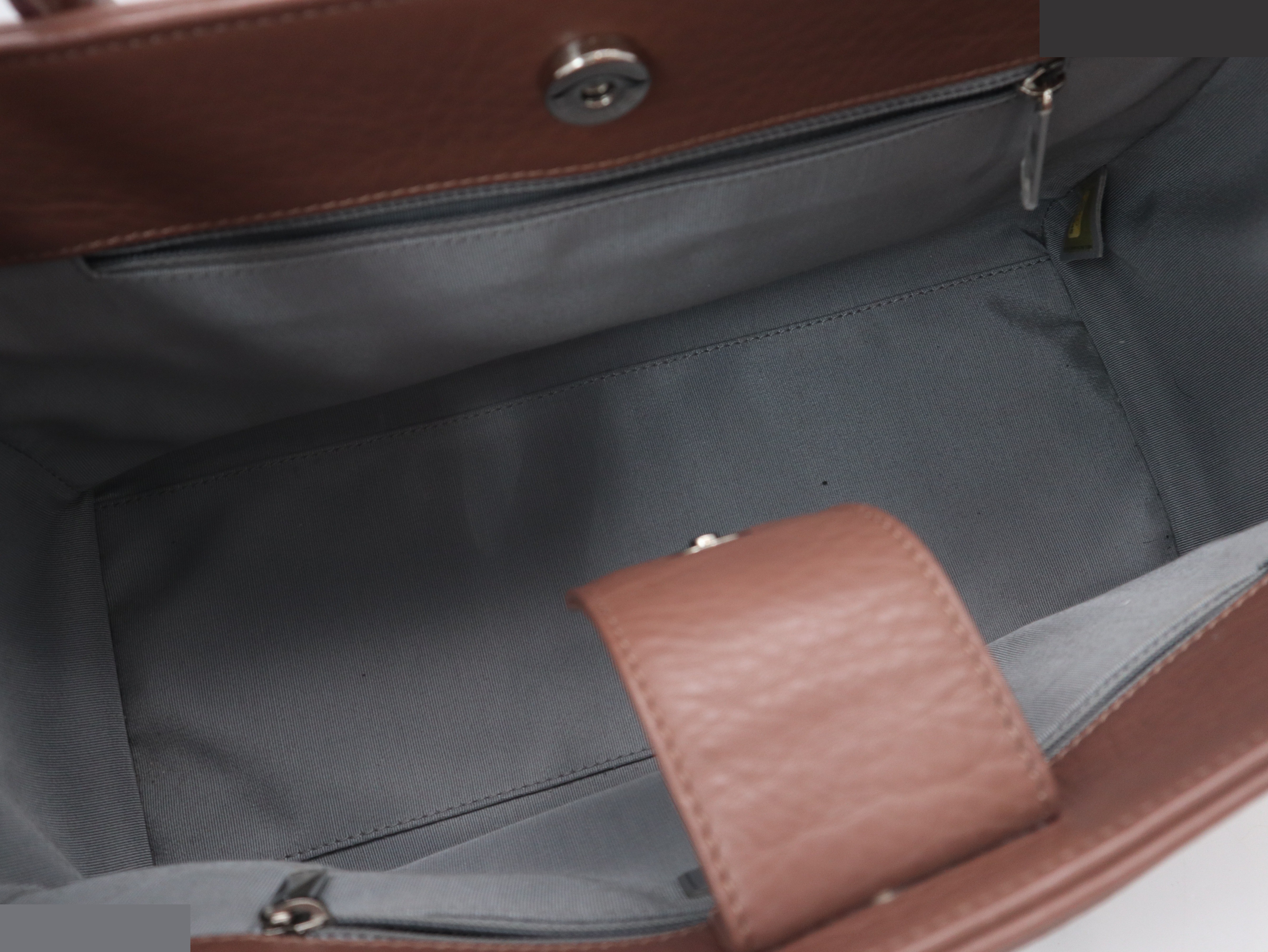 Executive Tote Bag, Leather, Silver Hardware, Brown — view 7