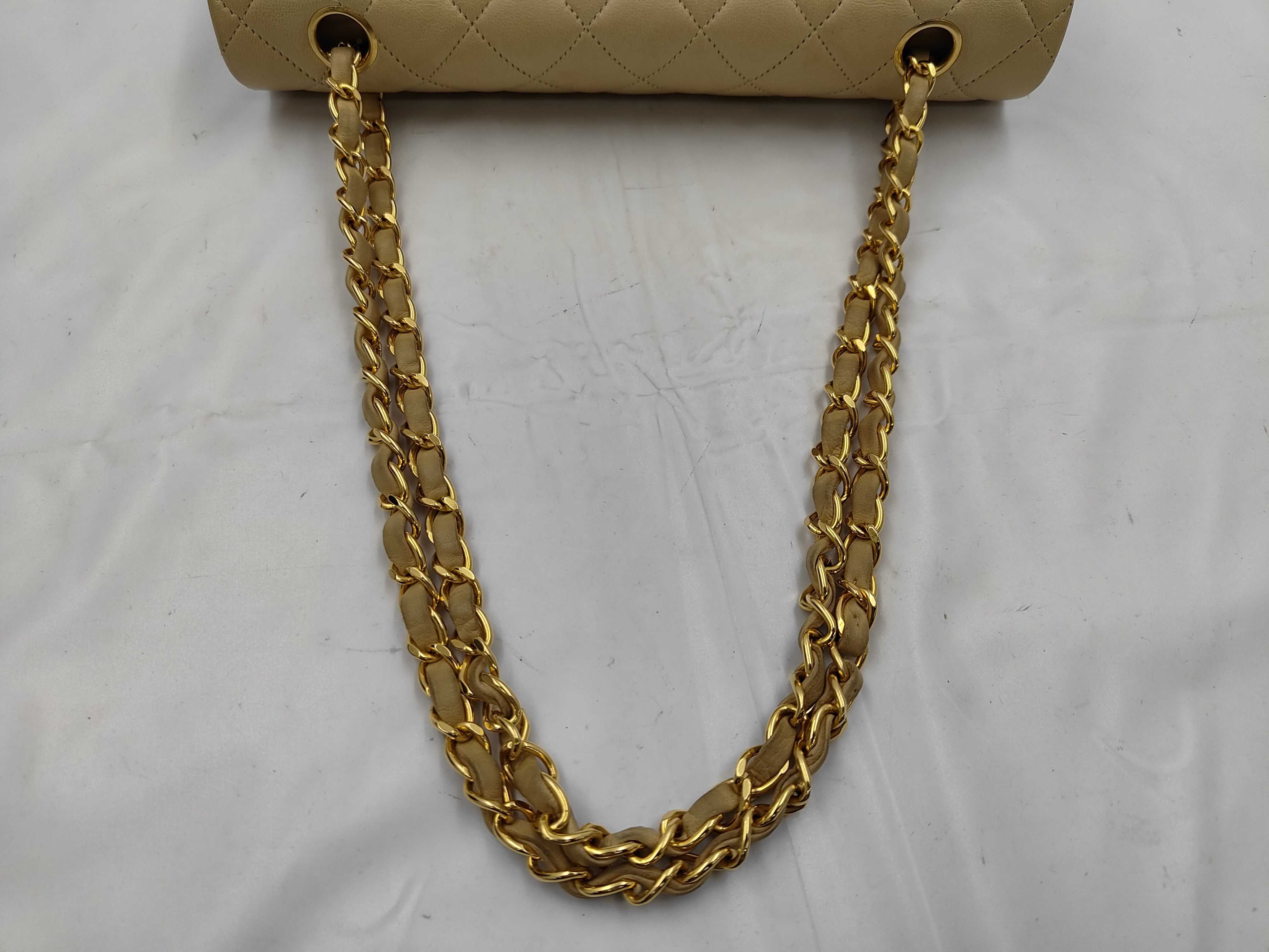 Matelassé Double Flap Beige Shoulder Bag — view 3