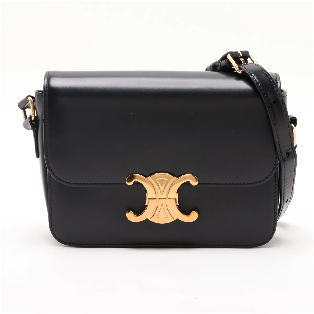 Triomphe Teen Leather Shoulder Bag, Black