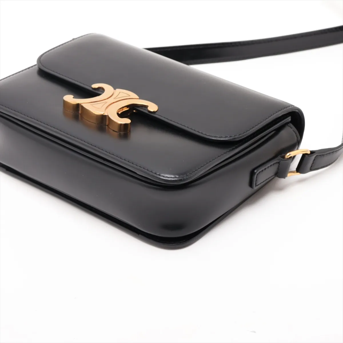 Triomphe Teen Leather Shoulder Bag, Black — view 3