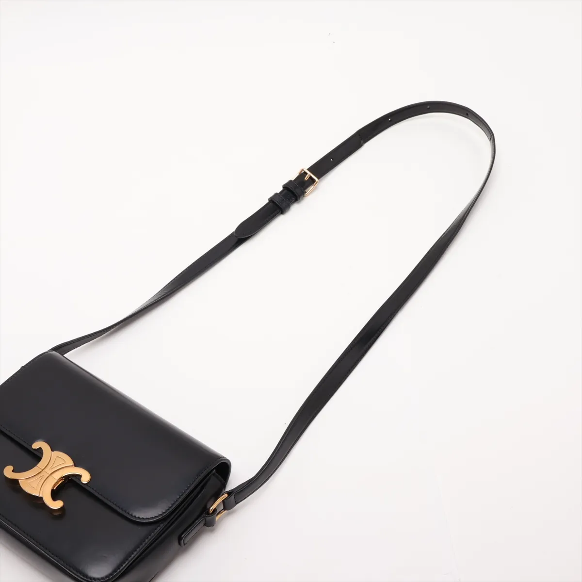 Triomphe Teen Leather Shoulder Bag, Black — view 5