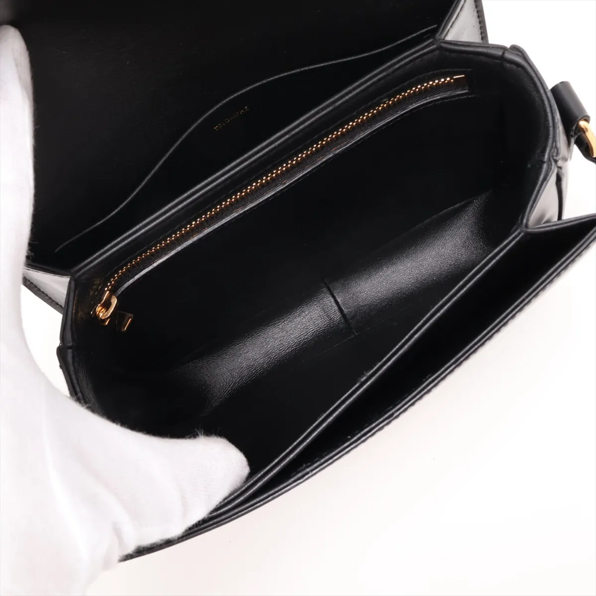 Triomphe Teen Leather Shoulder Bag, Black — view 6