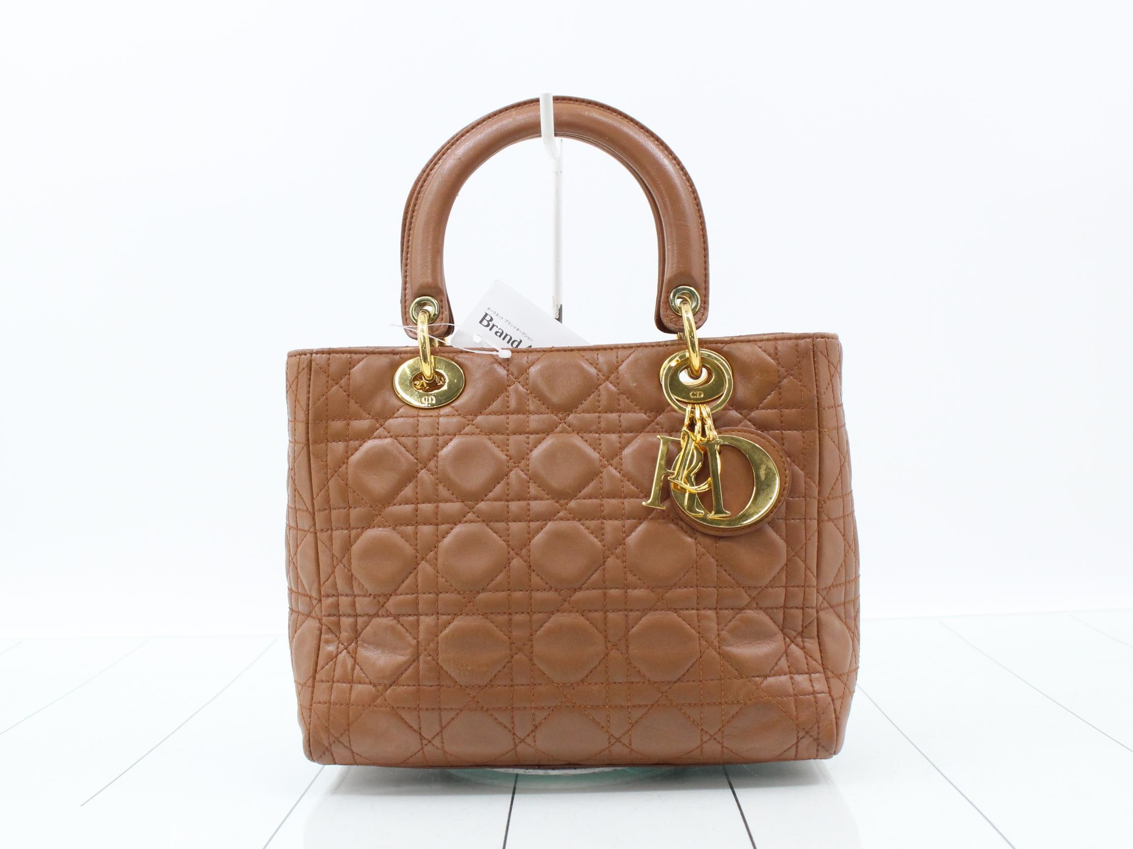 Lady Dior Cannage handbag, leather, brown