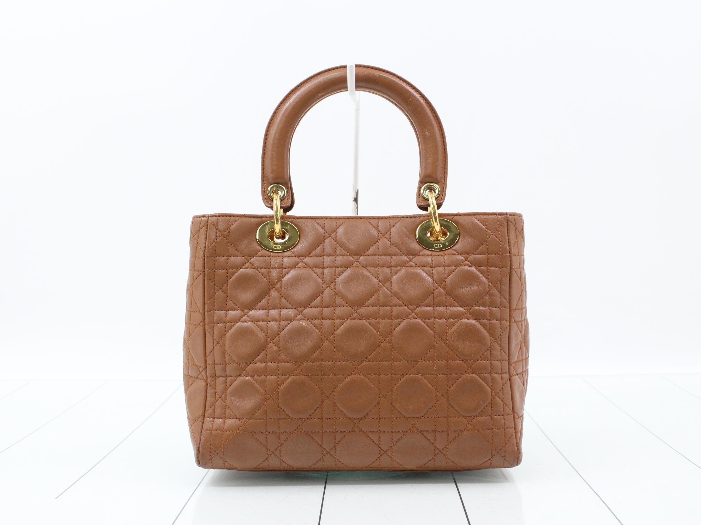 Lady Dior Cannage handbag, leather, brown — view 2