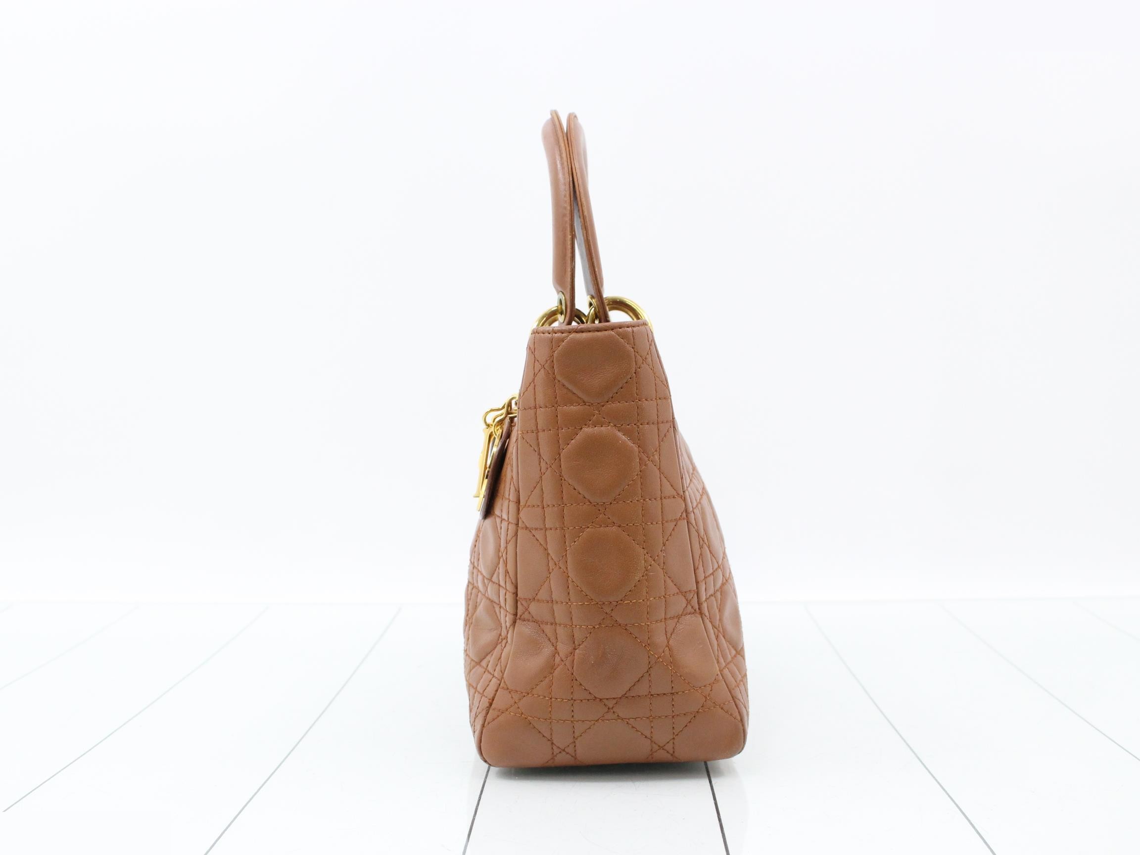 Lady Dior Cannage handbag, leather, brown — view 3