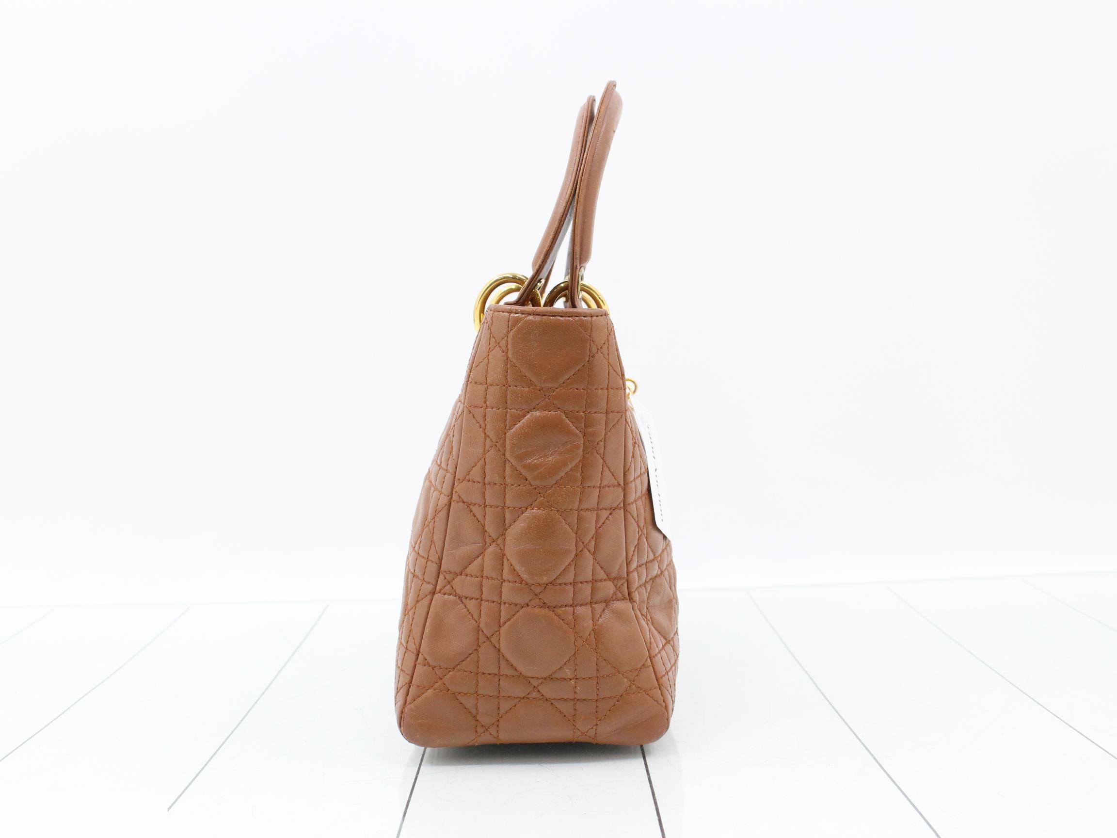 Lady Dior Cannage handbag, leather, brown — view 4
