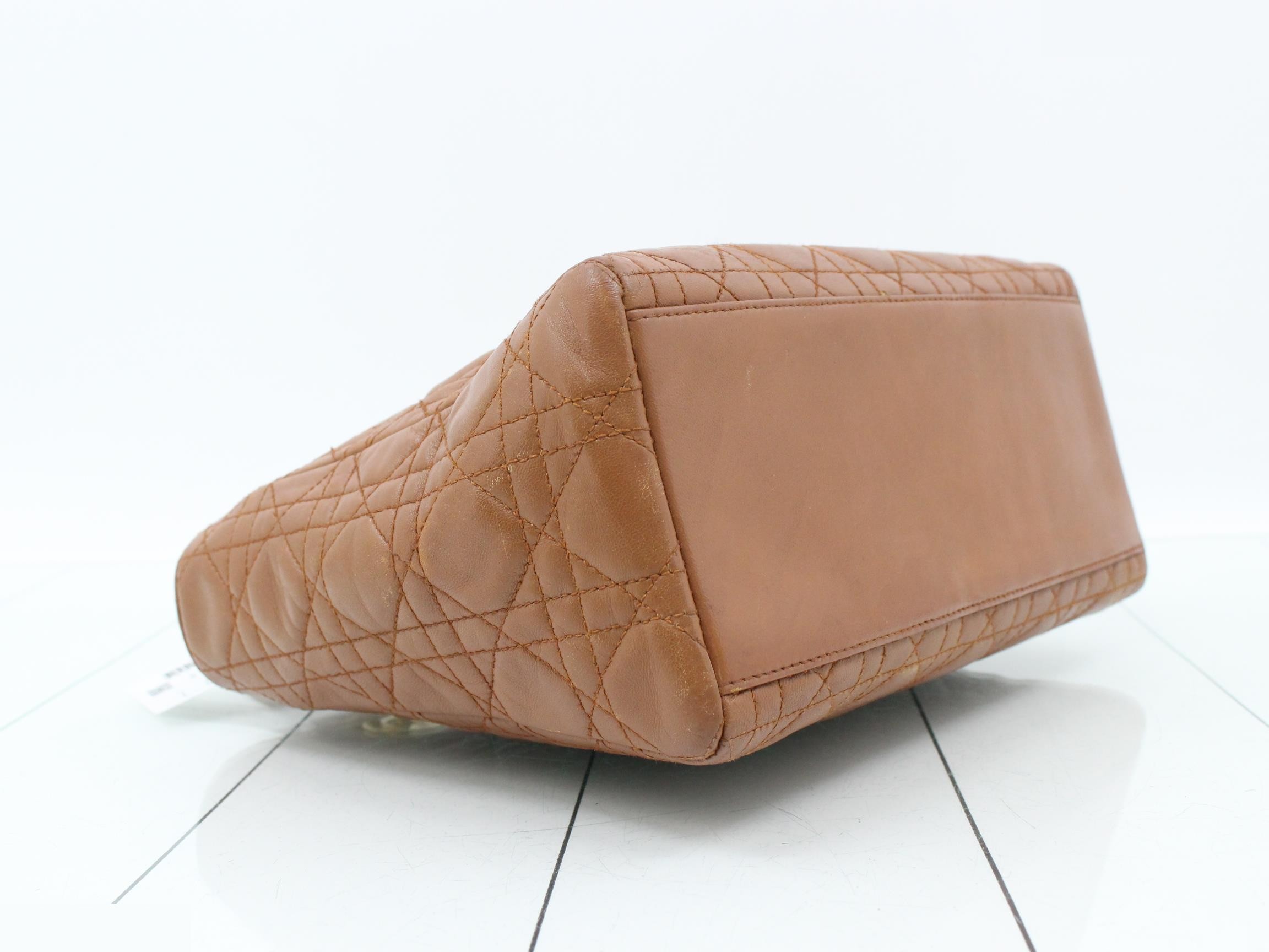 Lady Dior Cannage handbag, leather, brown — view 5