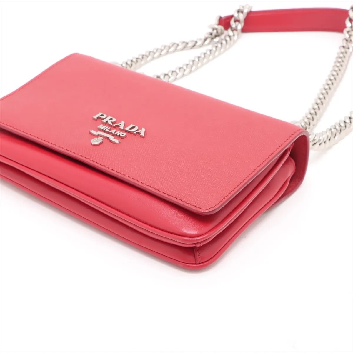 Saffiano Leather Chain Shoulder Bag Red 1BD144 — view 3