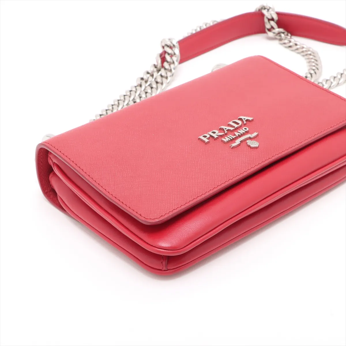 Saffiano Leather Chain Shoulder Bag Red 1BD144 — view 4