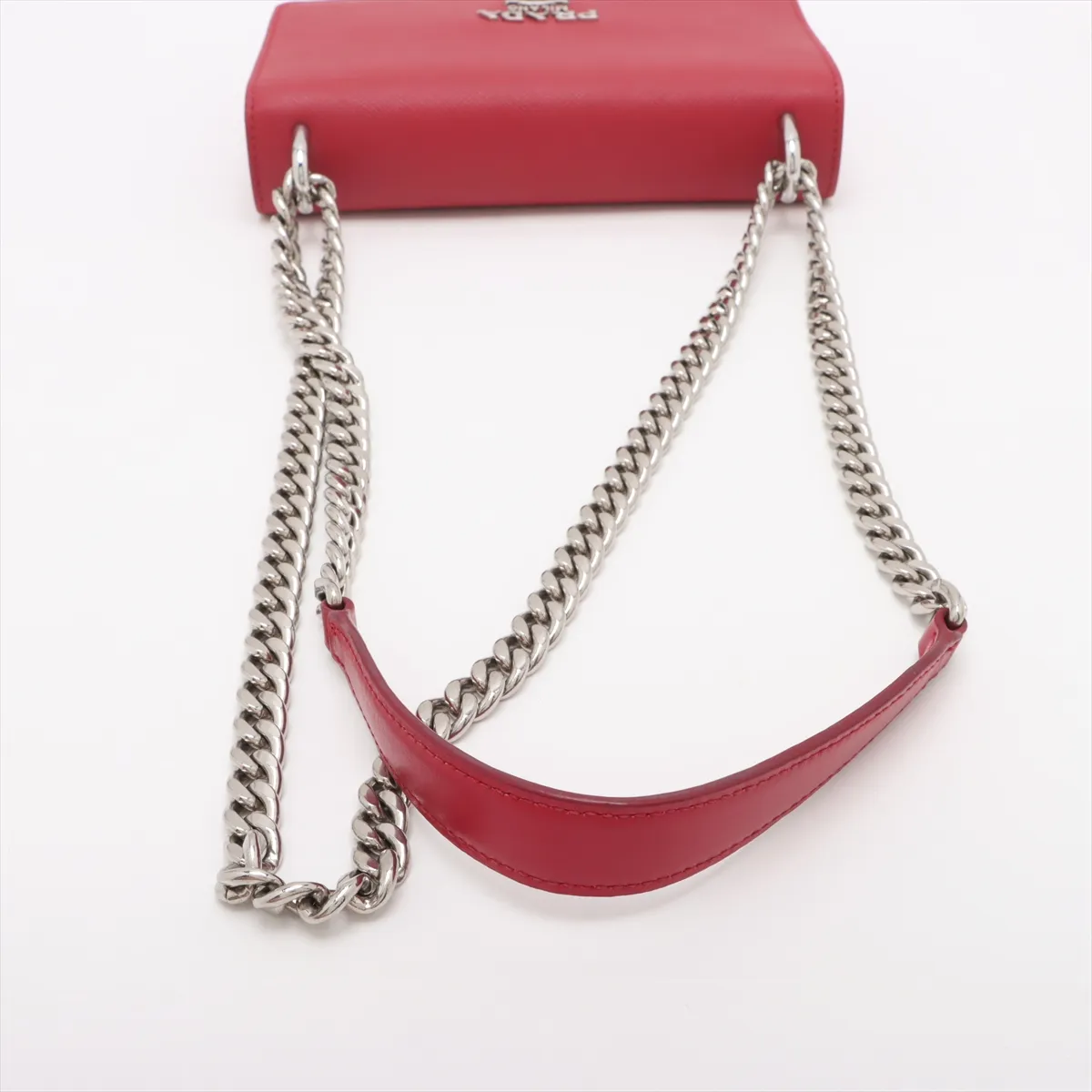 Saffiano Leather Chain Shoulder Bag Red 1BD144 — view 5