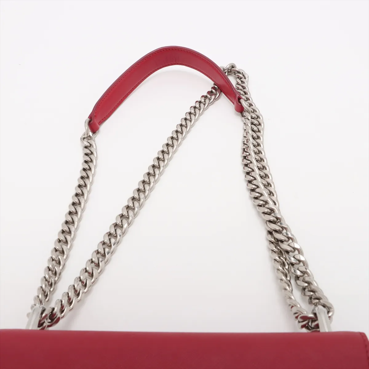 Saffiano Leather Chain Shoulder Bag Red 1BD144 — view 6